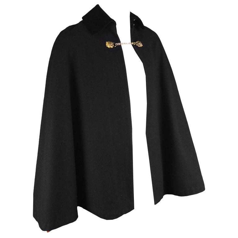 Mister Carnaby Men's Vintage 1960s Black Wool Velvet Collar Cloak