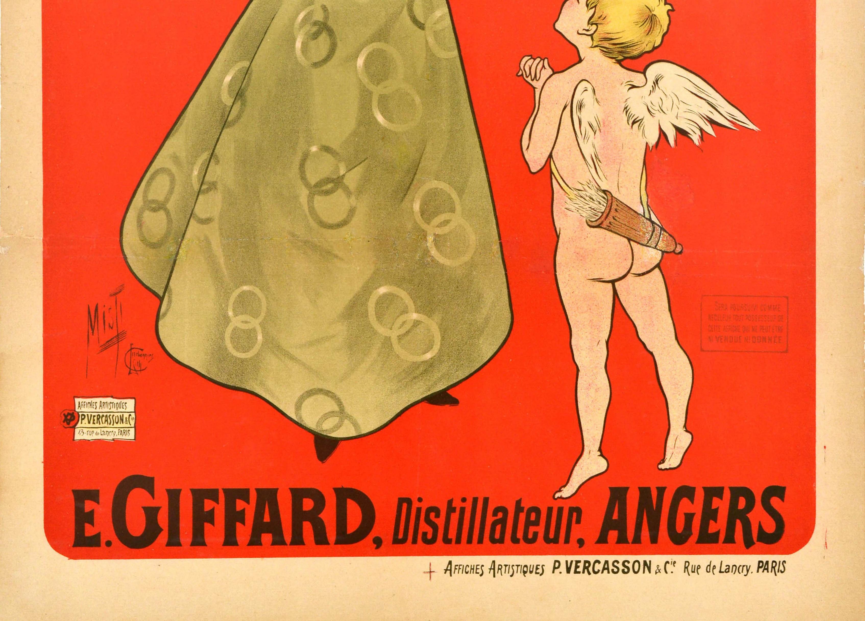 Original Antikes Poster, Liqueur Menthe, Pastille E. Giffard, Mint, Trinken, Cherub, Kunst (Art nouveau), Print, von Misti
