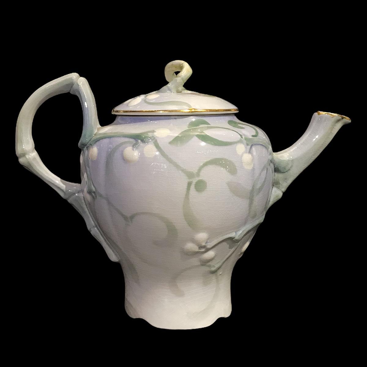 French Mistletoe Art Nouveau Decor Tea Service Designed by Lachenal, 1900