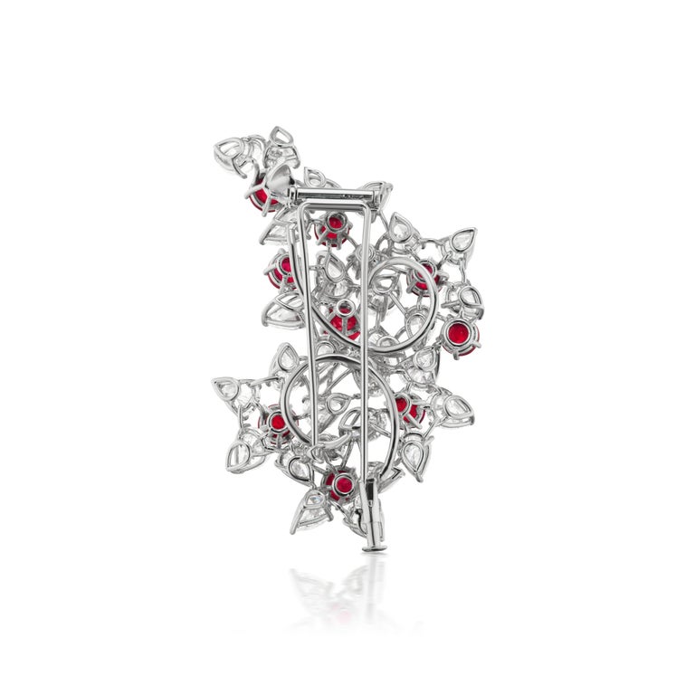 Mistletoe Brooch with Pear-Shape Diamonds and Cabochon Rubies in ...