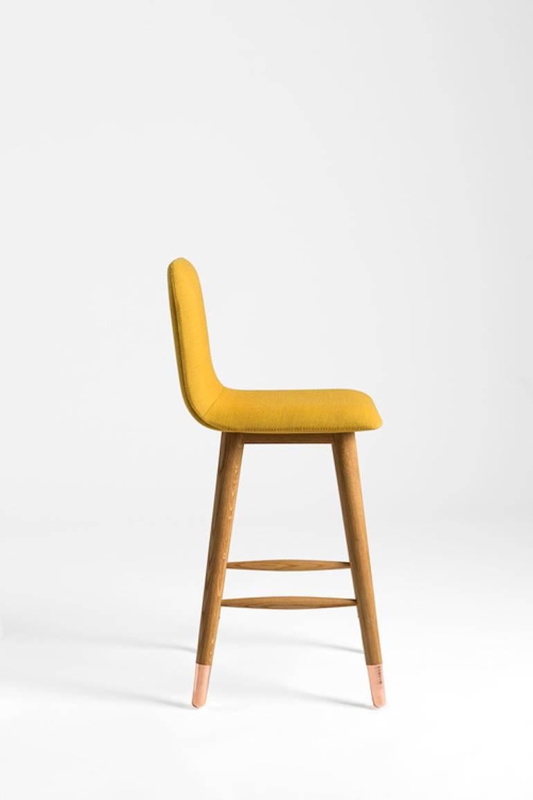Modern Mistral Bar Stool in Kvadrat Fabric, Wood and Copper For Sale