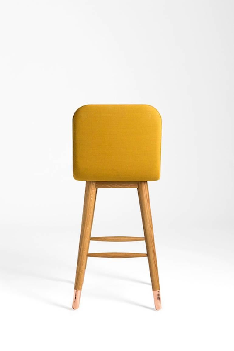 Turkish Mistral Bar Stool in Kvadrat Fabric, Wood and Copper For Sale