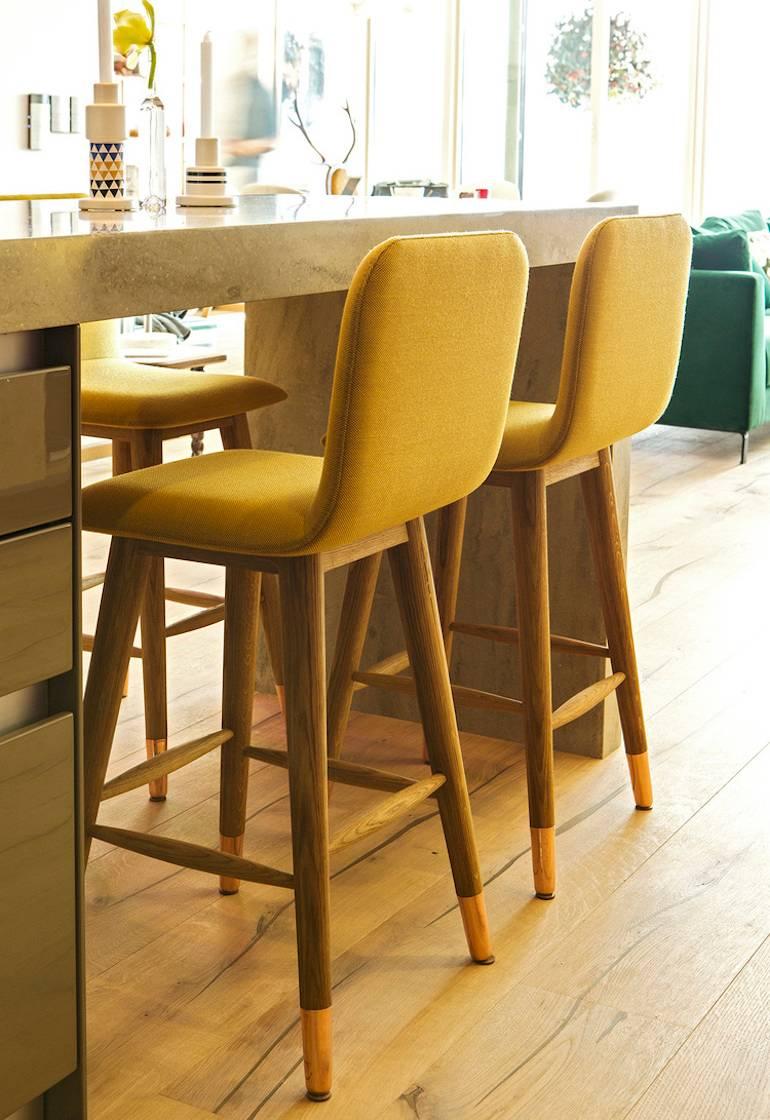 Contemporary Mistral Bar Stool in Kvadrat Fabric, Wood and Copper For Sale