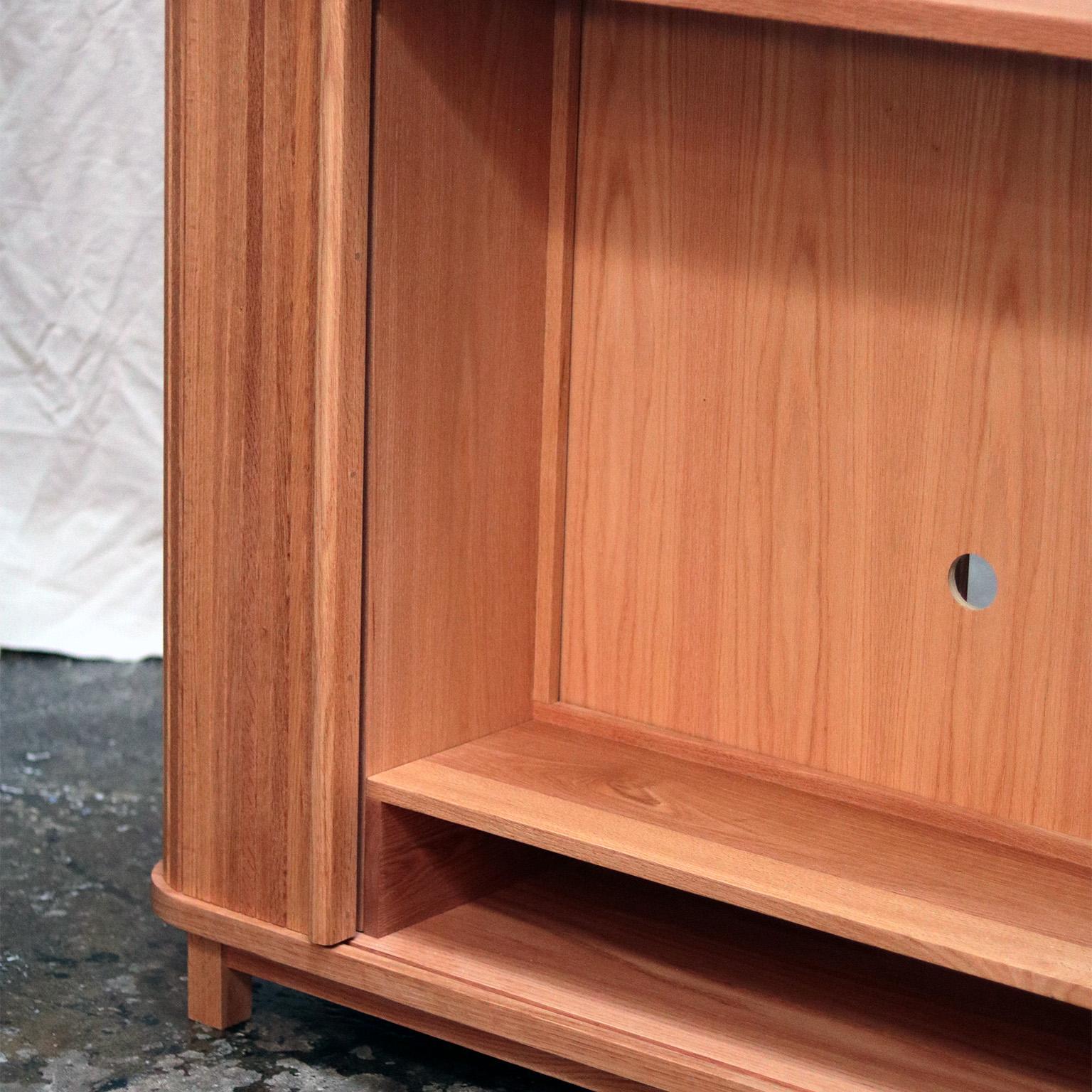 Modern Mistry Tambour Door Cabinet in Natural Oak For Sale