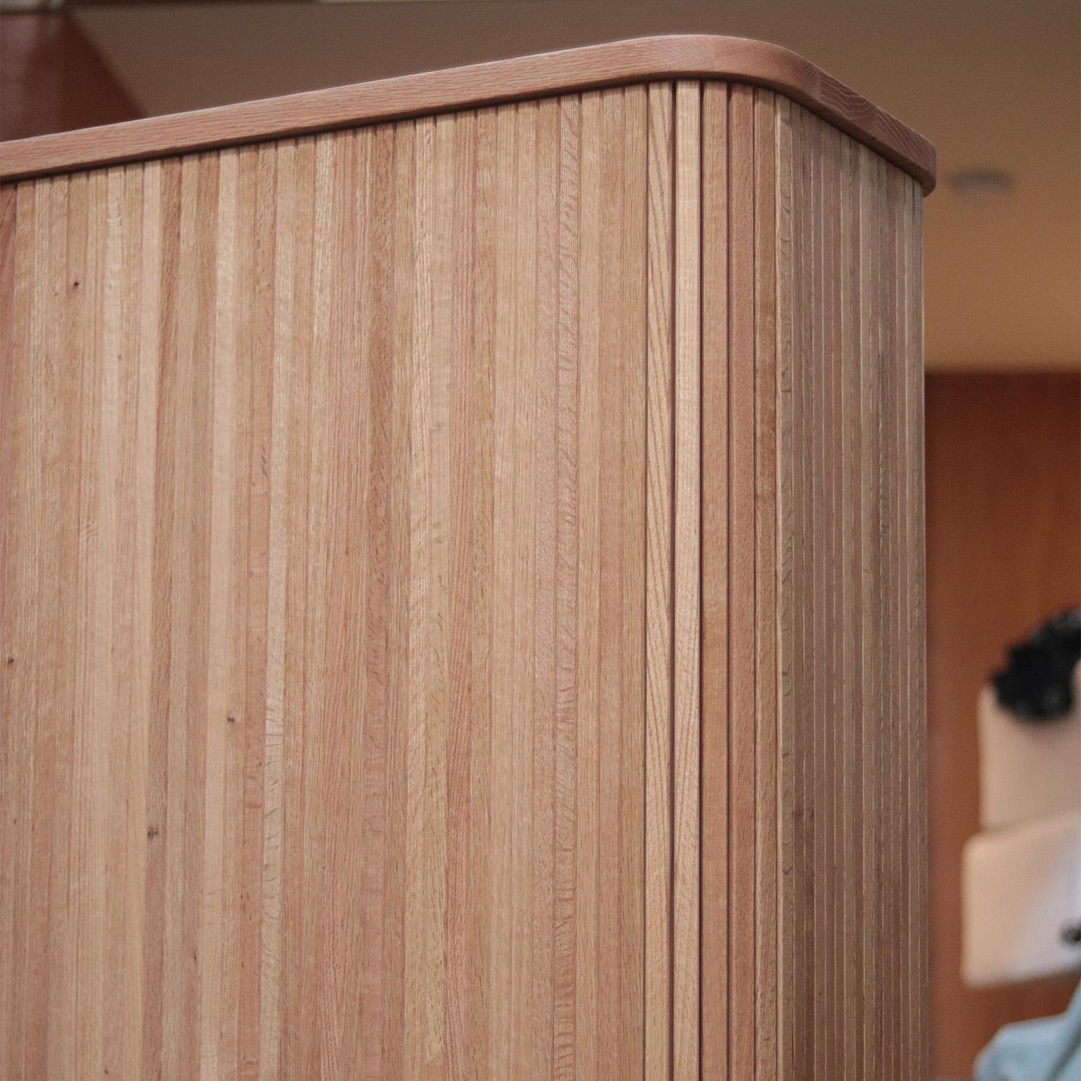 Canadian Mistry Tambour Door Cabinet in Natural Oak For Sale