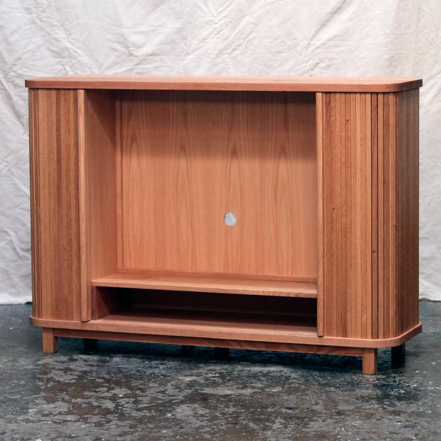 Mistry Tambour Door Cabinet in Natural Oak In New Condition For Sale In Toronto, Ontario