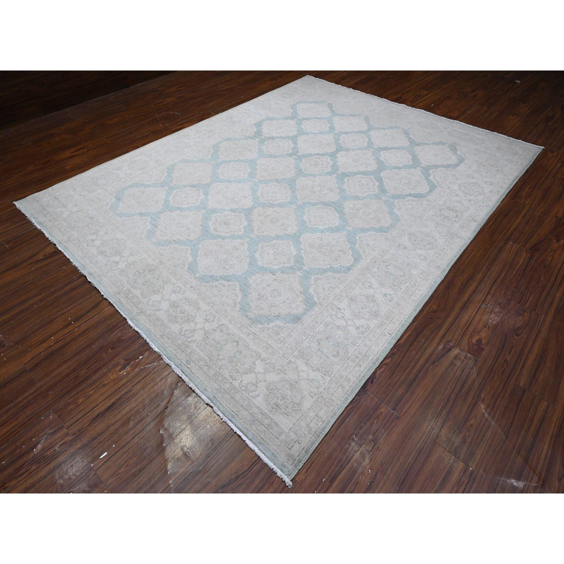 Afghan Misty Blue Hand Knotted Fine Aryana Peshawar Pure Wool Oriental Rug 8'0