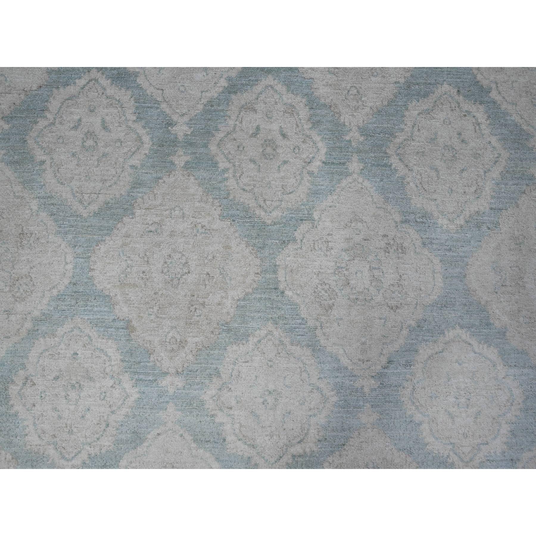 Misty Blue Hand Knotted Fine Aryana Peshawar Pure Wool Oriental Rug 8'0
