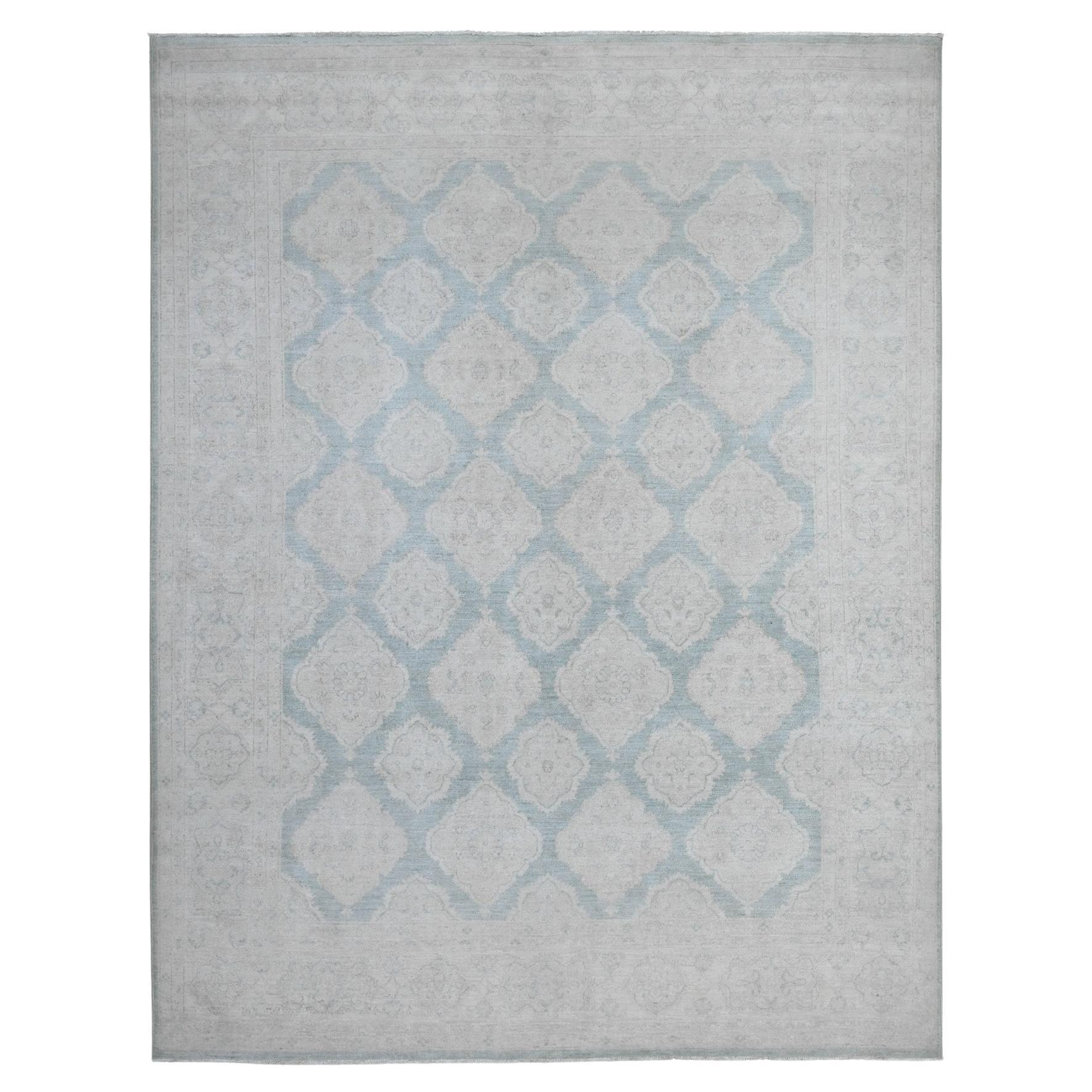 Misty Blue Hand Knotted Fine Aryana Peshawar Pure Wool Oriental Rug 8'0" x 10'4"