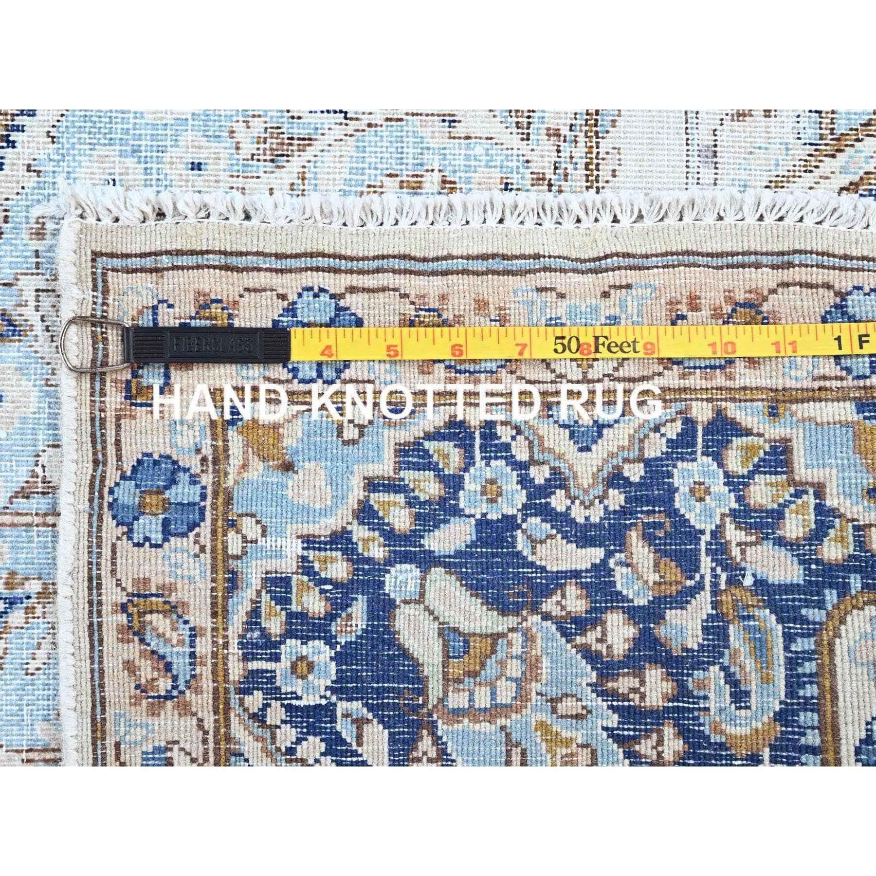 Azul Niebla Vintage Persa Kerman Esquilada Fina Alfombra de Lana Anudada a Mano en venta 5