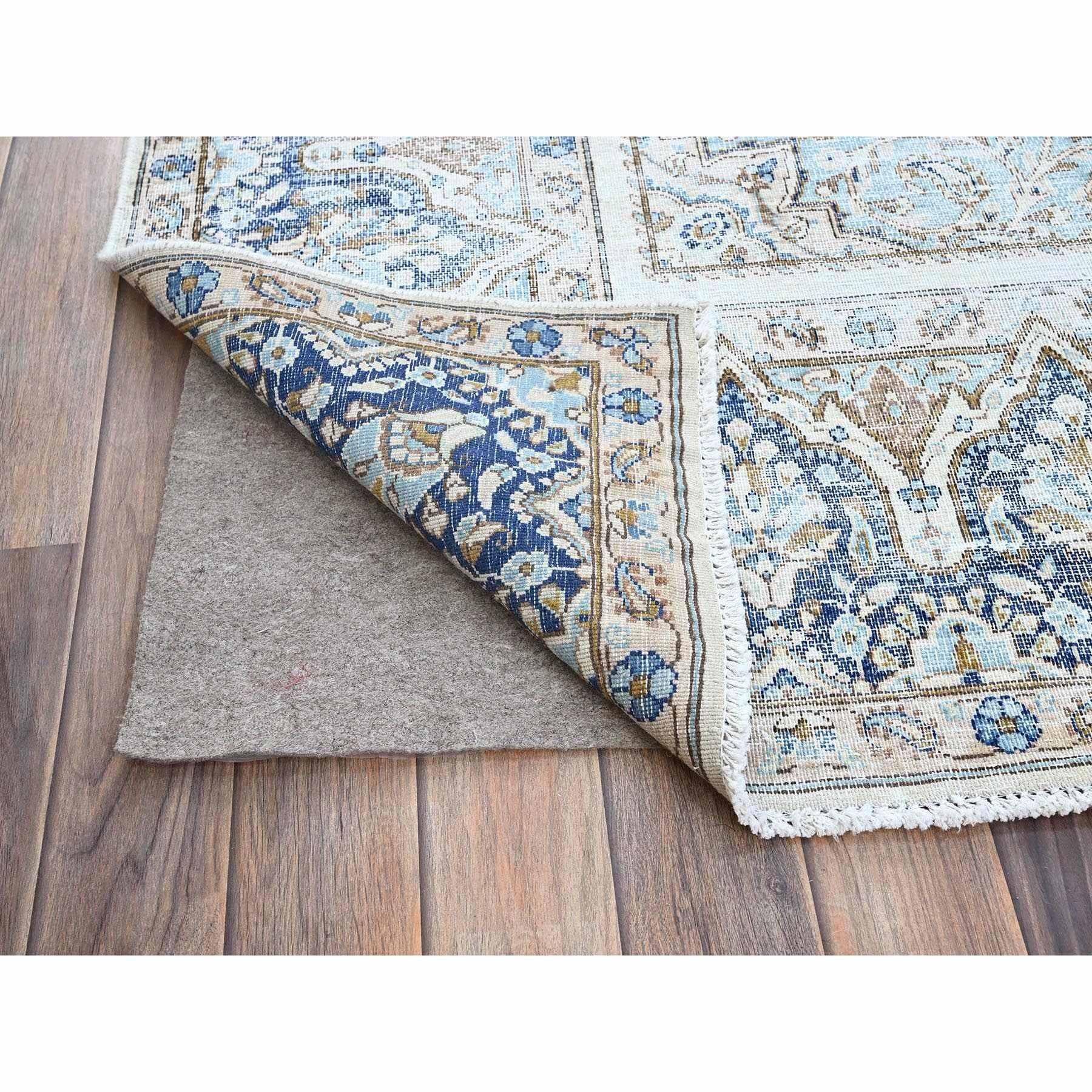 Azul Niebla Vintage Persa Kerman Esquilada Fina Alfombra de Lana Anudada a Mano Anudado a mano en venta
