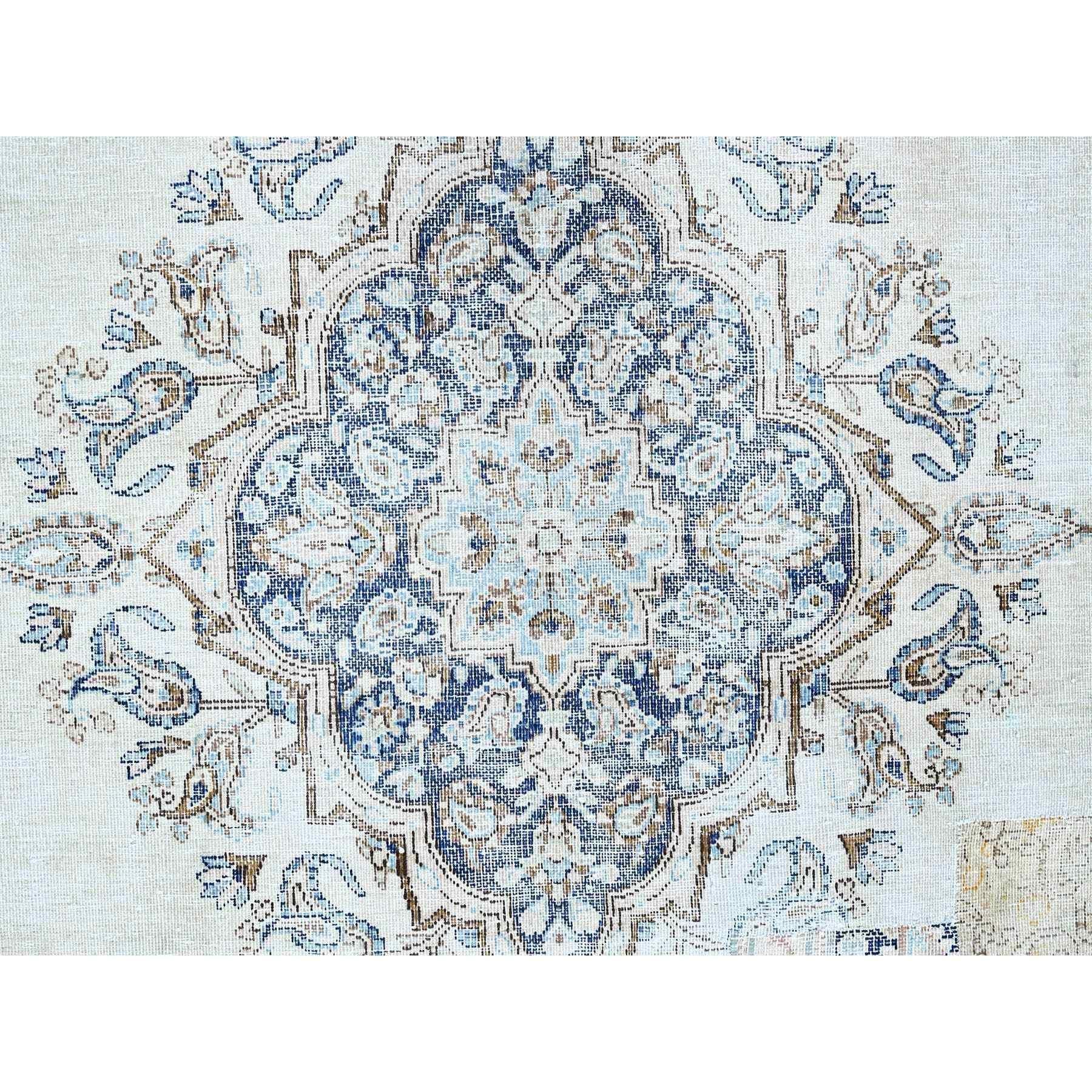 Azul Niebla Vintage Persa Kerman Esquilada Fina Alfombra de Lana Anudada a Mano en venta 2