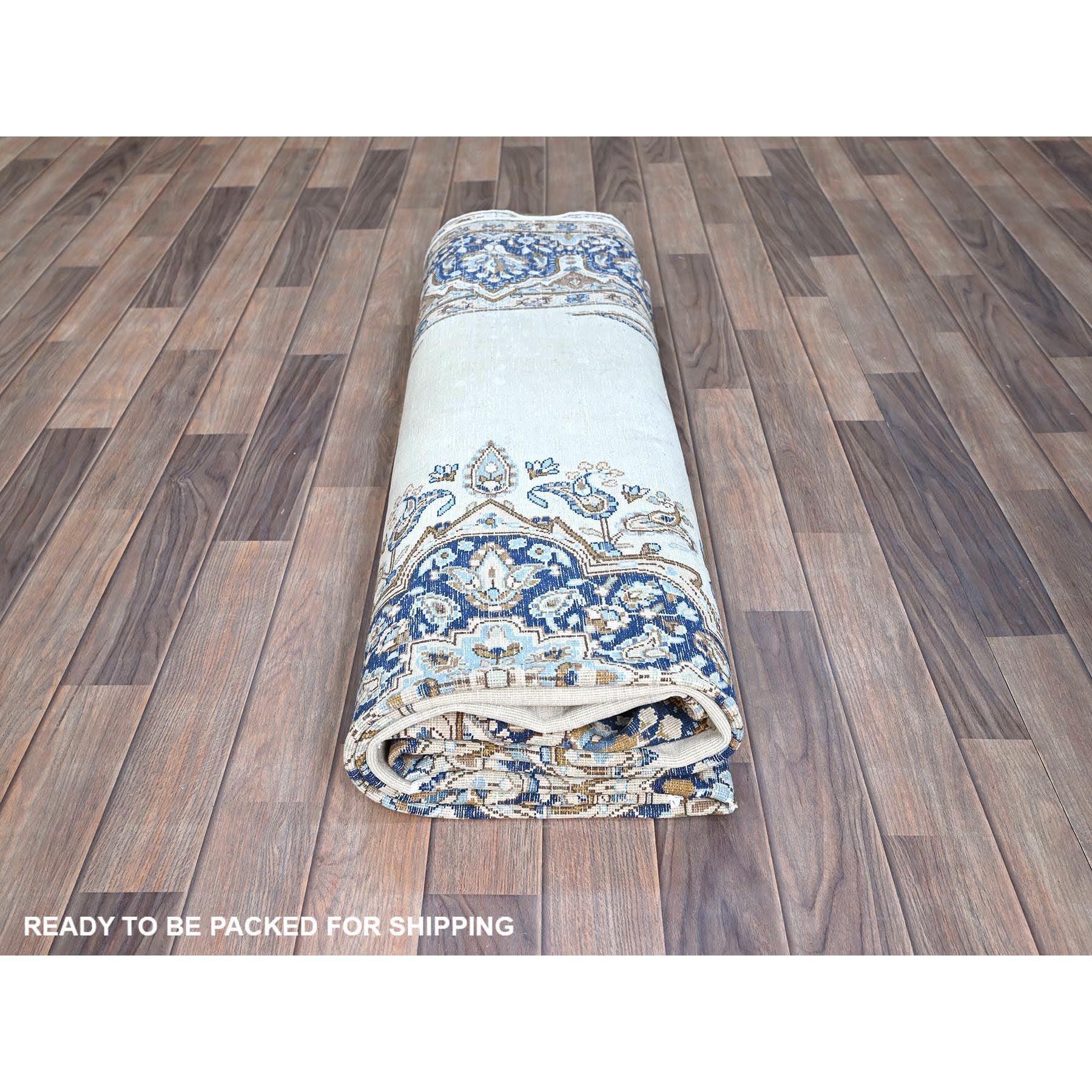 Azul Niebla Vintage Persa Kerman Esquilada Fina Alfombra de Lana Anudada a Mano en venta 3