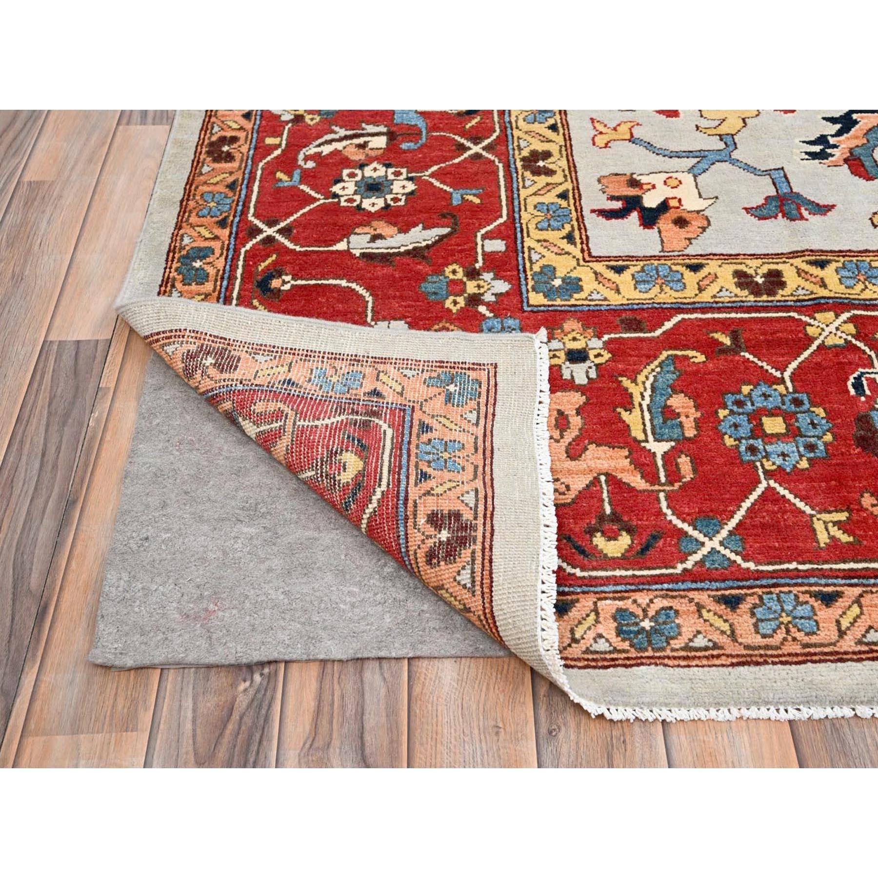 Afghan Tapis oriental afghan Serapi Heriz, noué à la main, gris misty 10'3