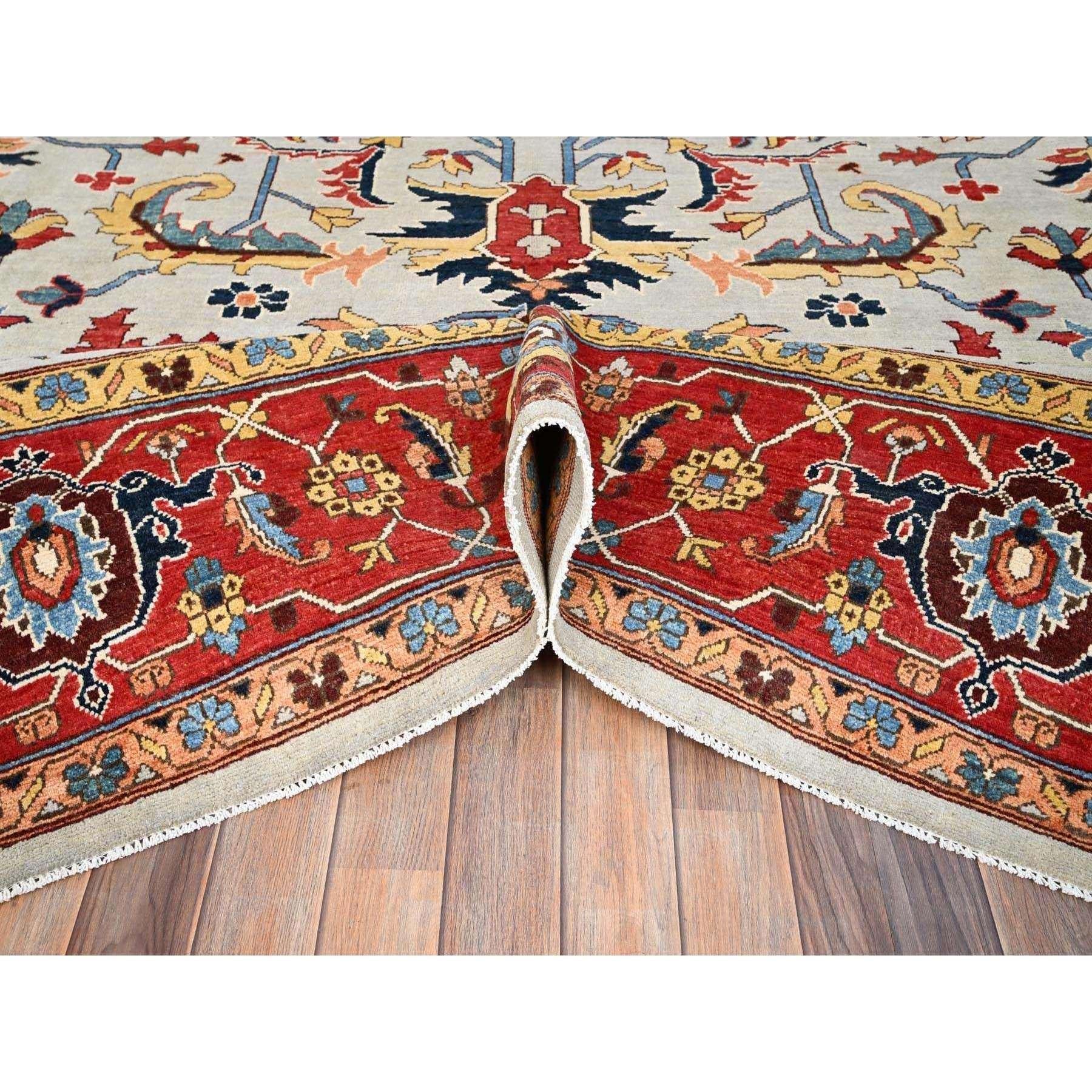 Noué à la main Tapis oriental afghan Serapi Heriz, noué à la main, gris misty 10'3