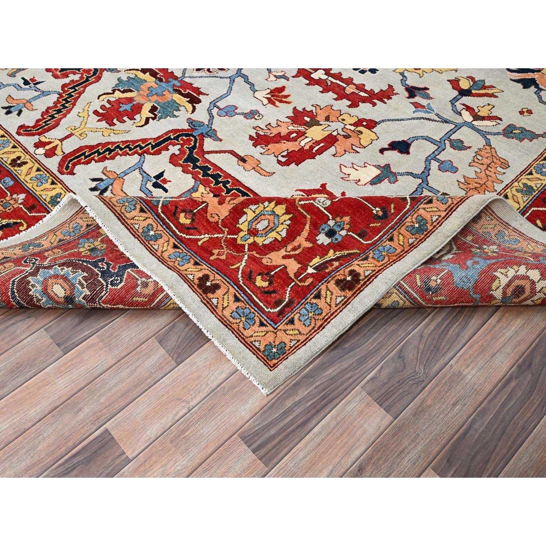Tapis oriental afghan Serapi Heriz, noué à la main, gris misty 10'3