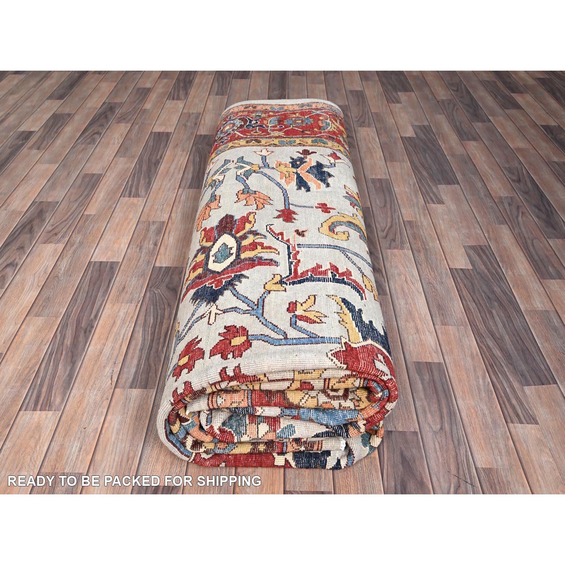 Tapis oriental afghan Serapi Heriz, noué à la main, gris misty 10'3