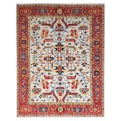 Misty Gray Afghan Serapi Heriz Hand Knotted Pure Wool Oriental Rug 10'3" x 13'6"
