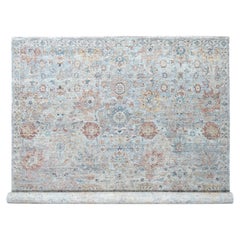 Misty Gray Handgeknüpfter kaukasischer Teppich mit kaukasischen Gul-Motiven Zero Pile aus Wolle 9'10"x13'10"