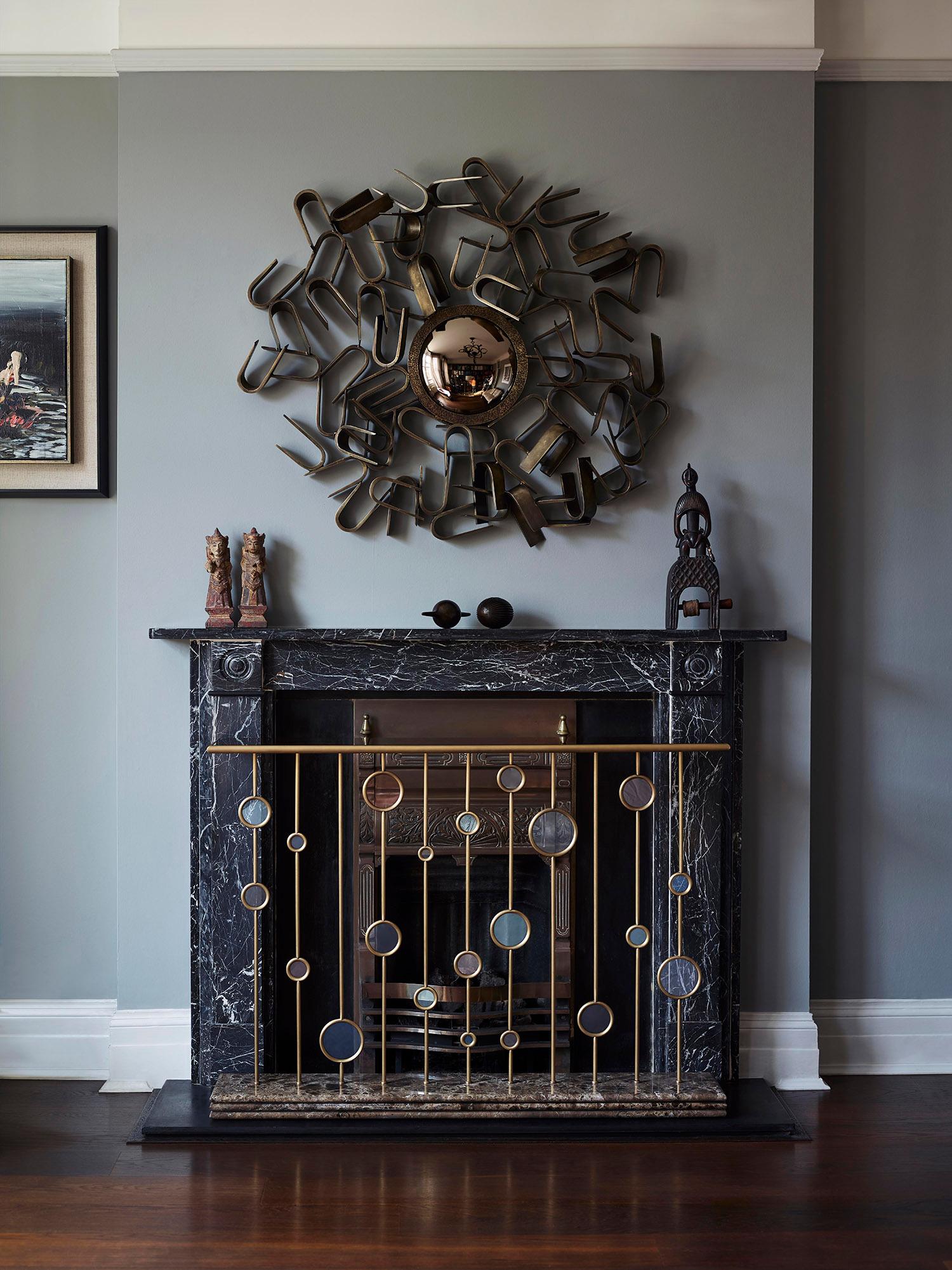 Contemporary Handcrafted Console/Fire Screen by BelBar Studio Brass Glass Marble In New Condition For Sale In LONDON, GB