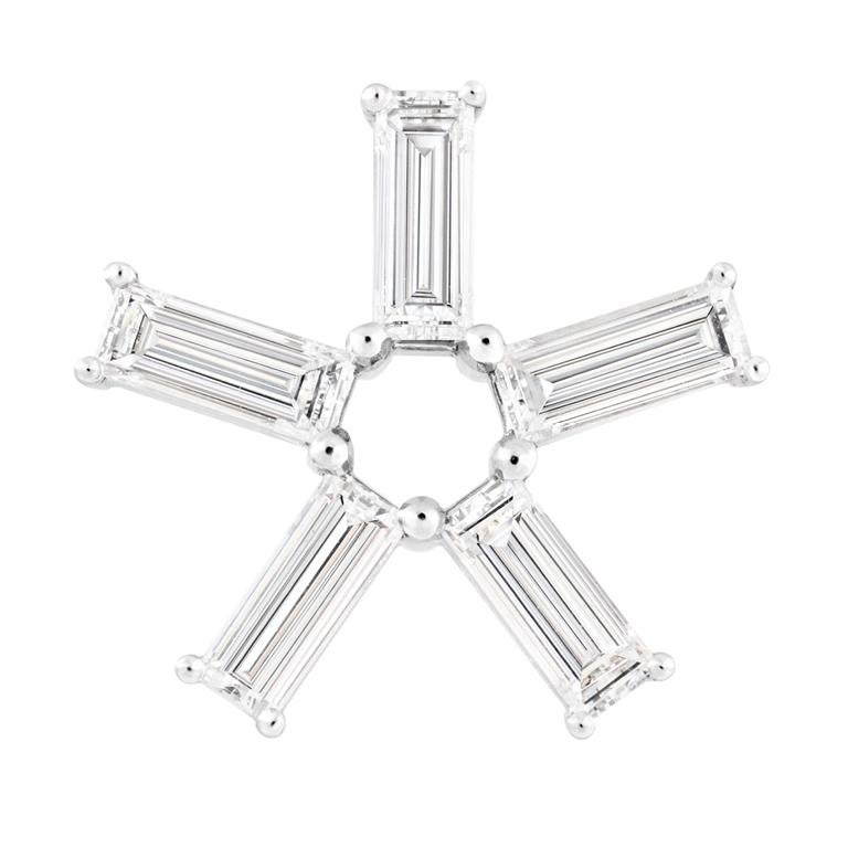 Baguette Cut Misui 0.80 Carat Baguette White Diamonds Platinum Starburst Stud Earrings For Sale