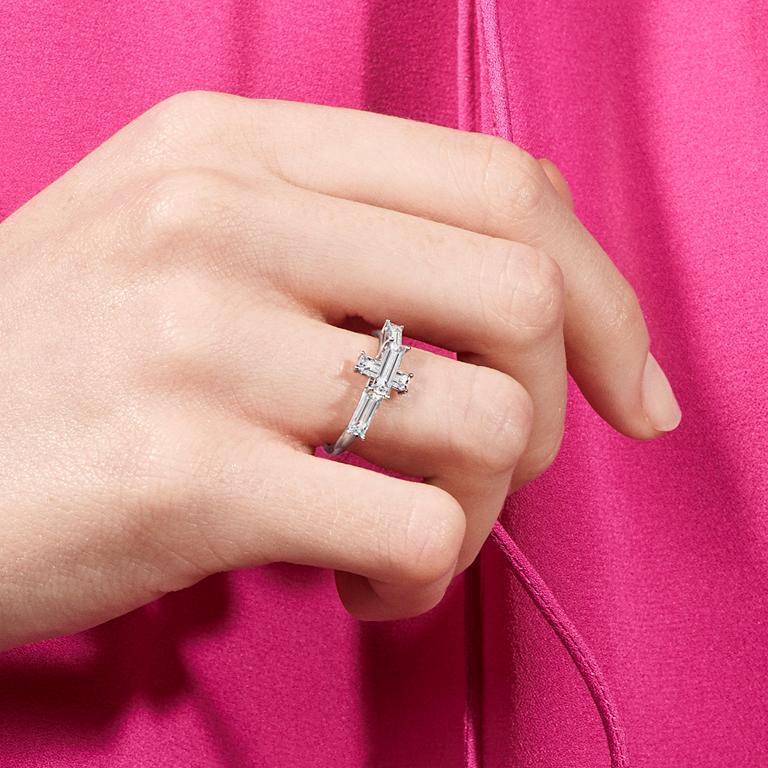 Contemporary Misui 1 Carat Baguette White Diamonds Platinum Ring For Sale
