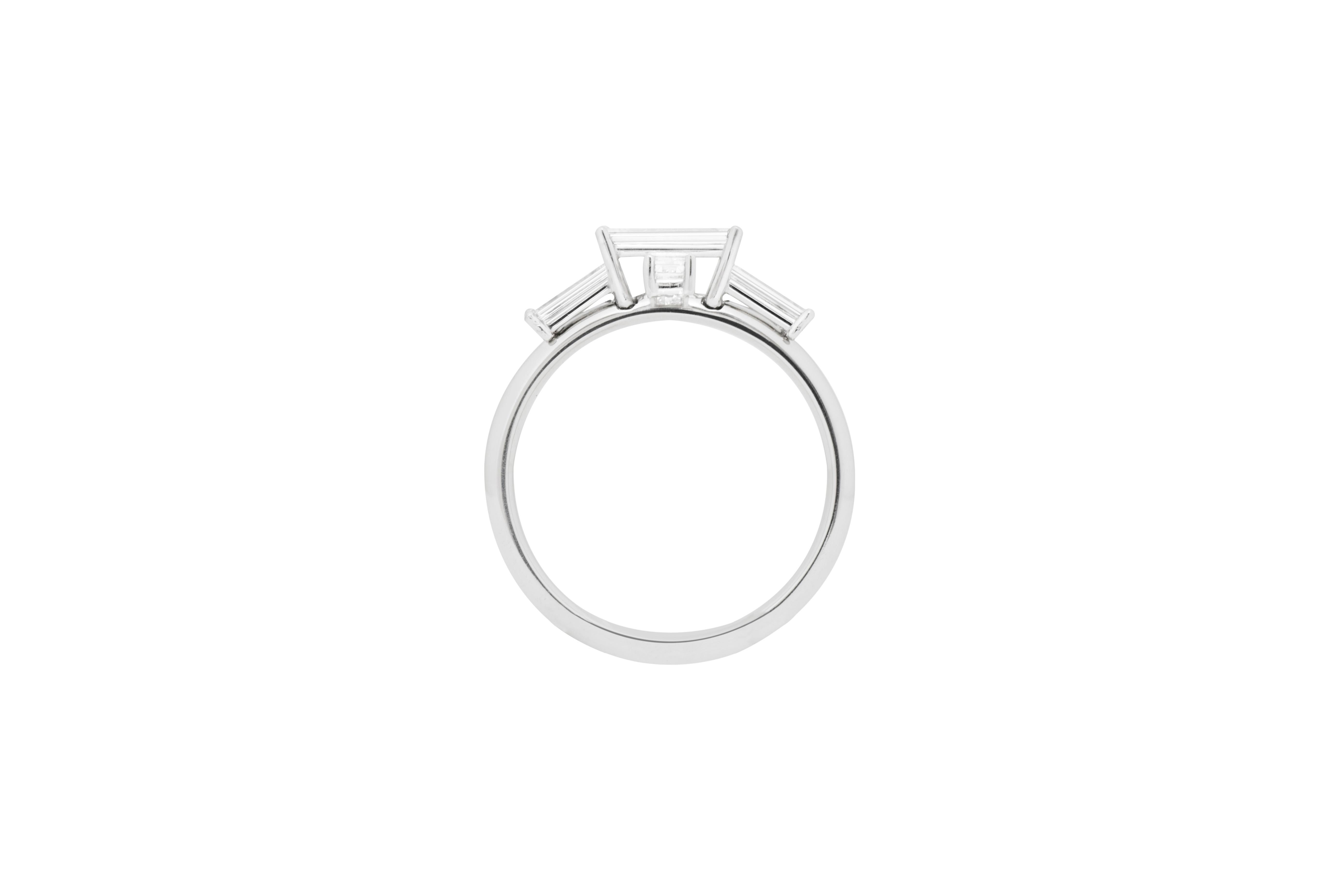 Women's Misui 1 Carat Baguette White Diamonds Platinum Ring For Sale