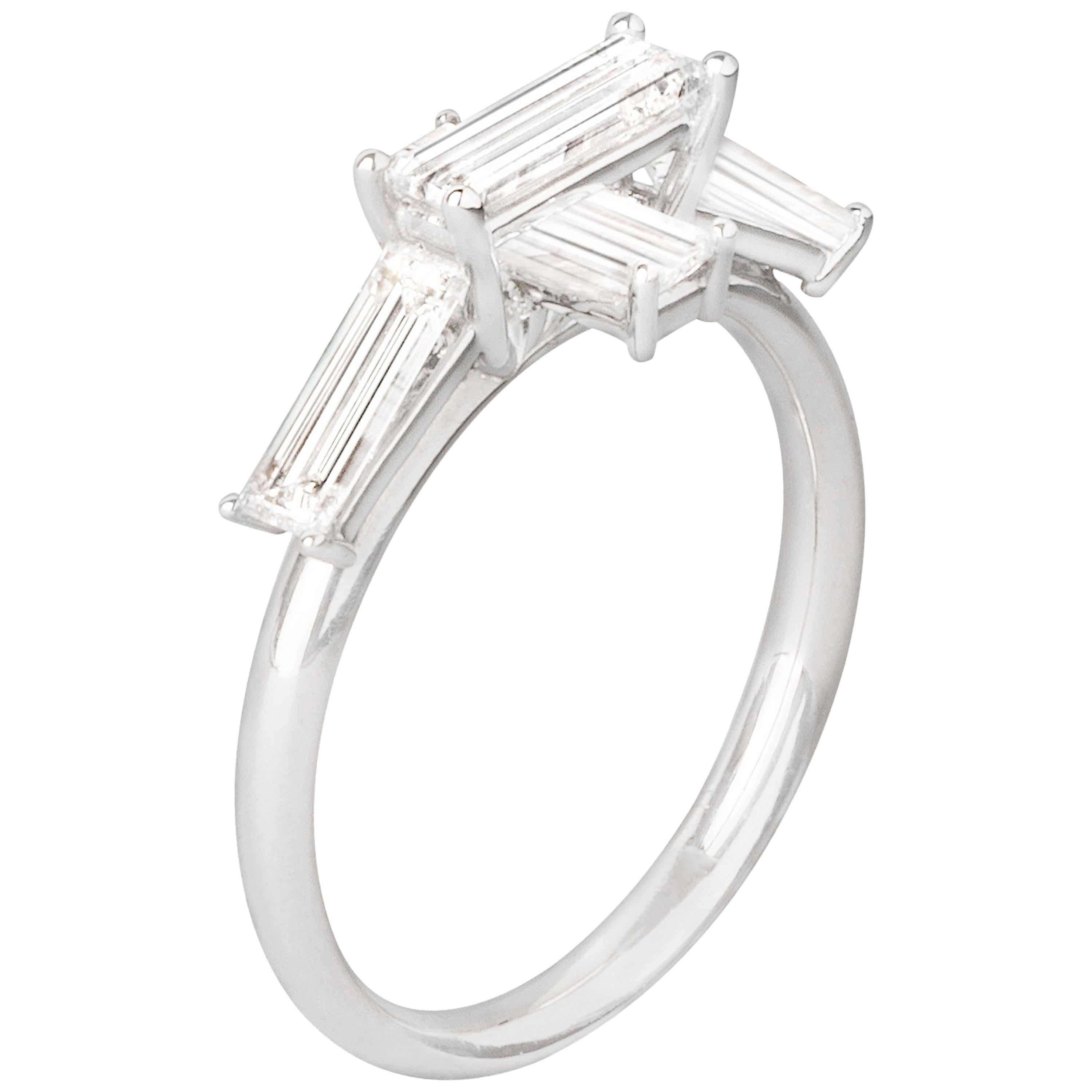 Misui 1 Carat Baguette White Diamonds Platinum Ring For Sale