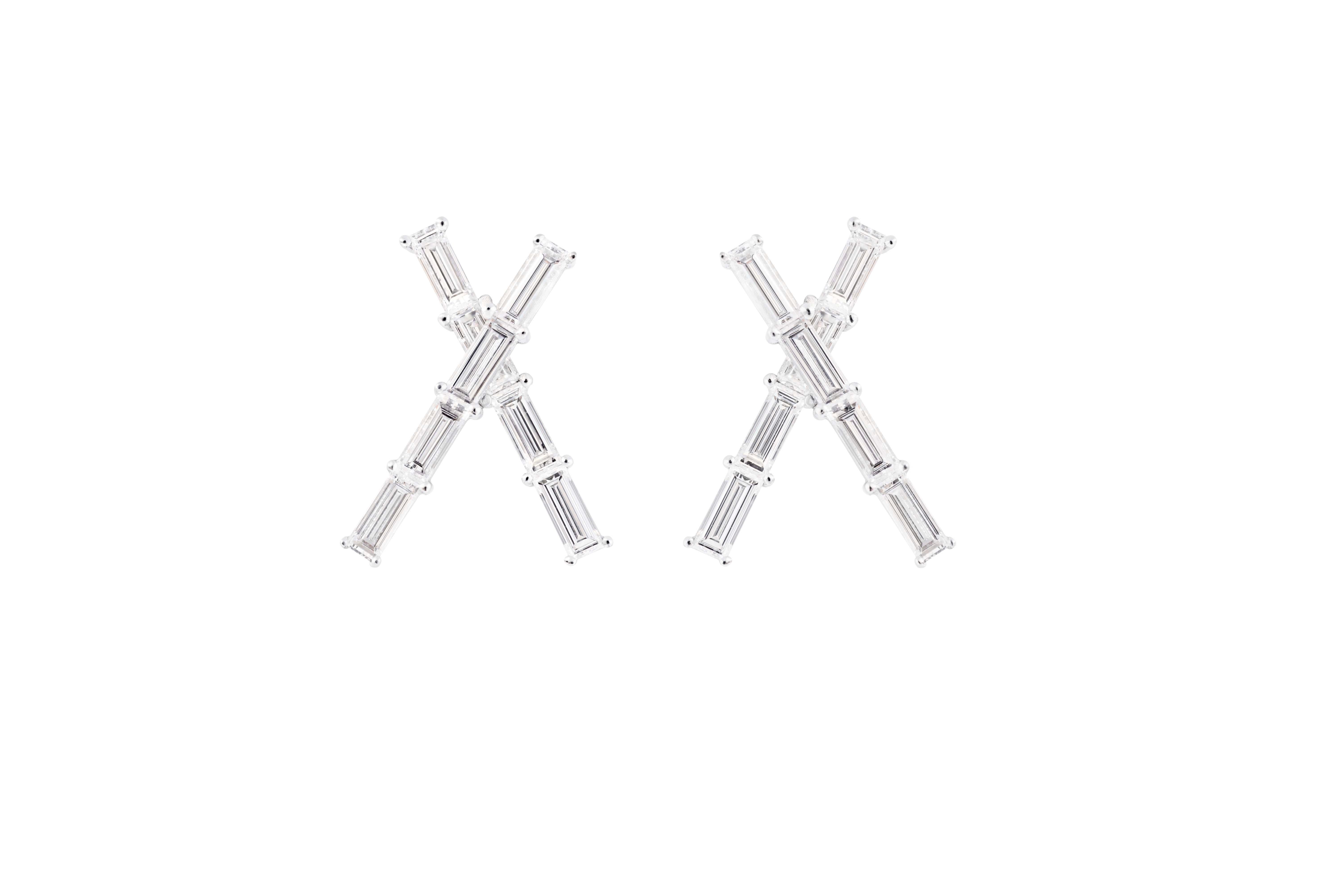 Baguette Cut Misui 1.30 Carat Baguette White Diamonds Platinum Stud Earrings For Sale