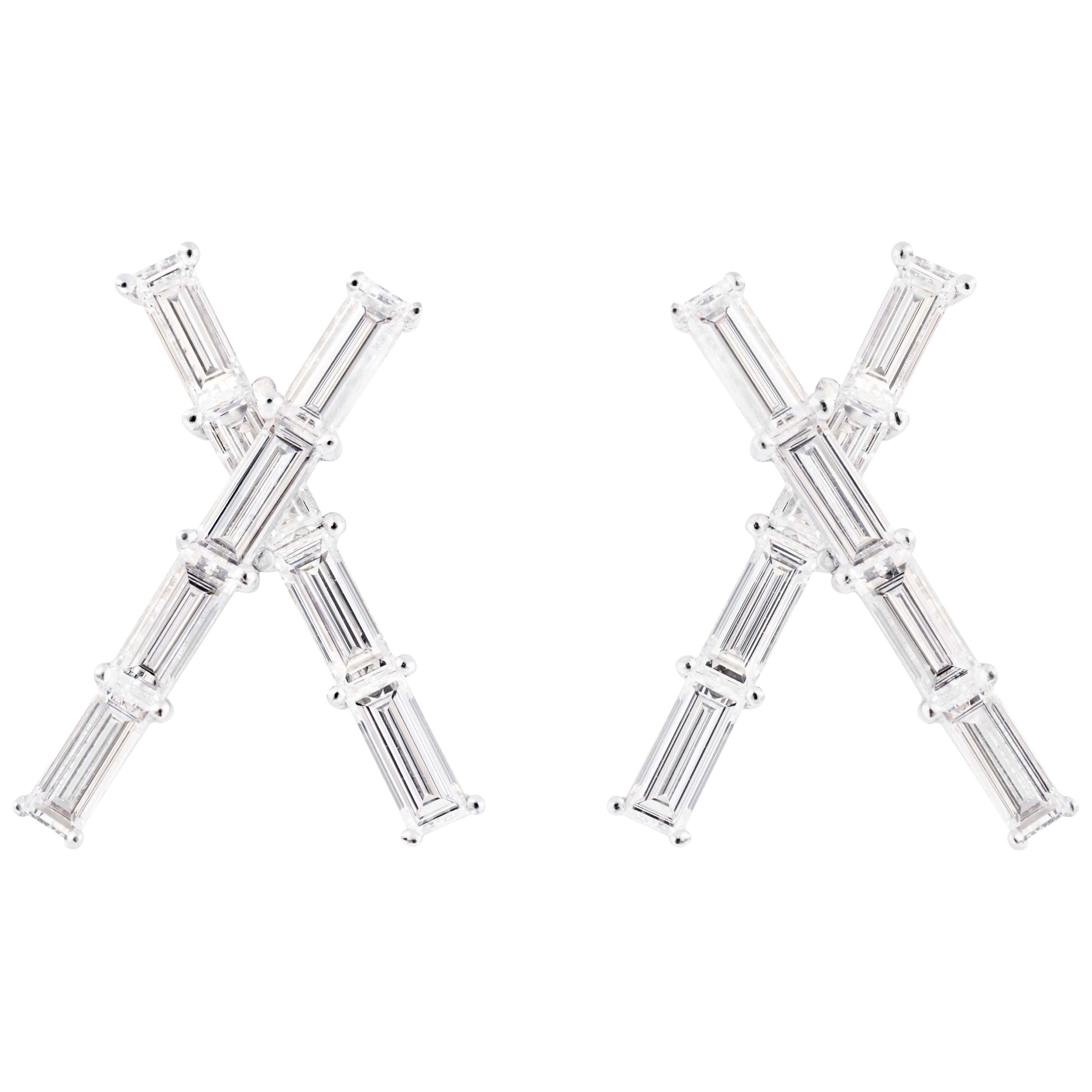 Misui 1.30 Carat Baguette White Diamonds Platinum Stud Earrings 