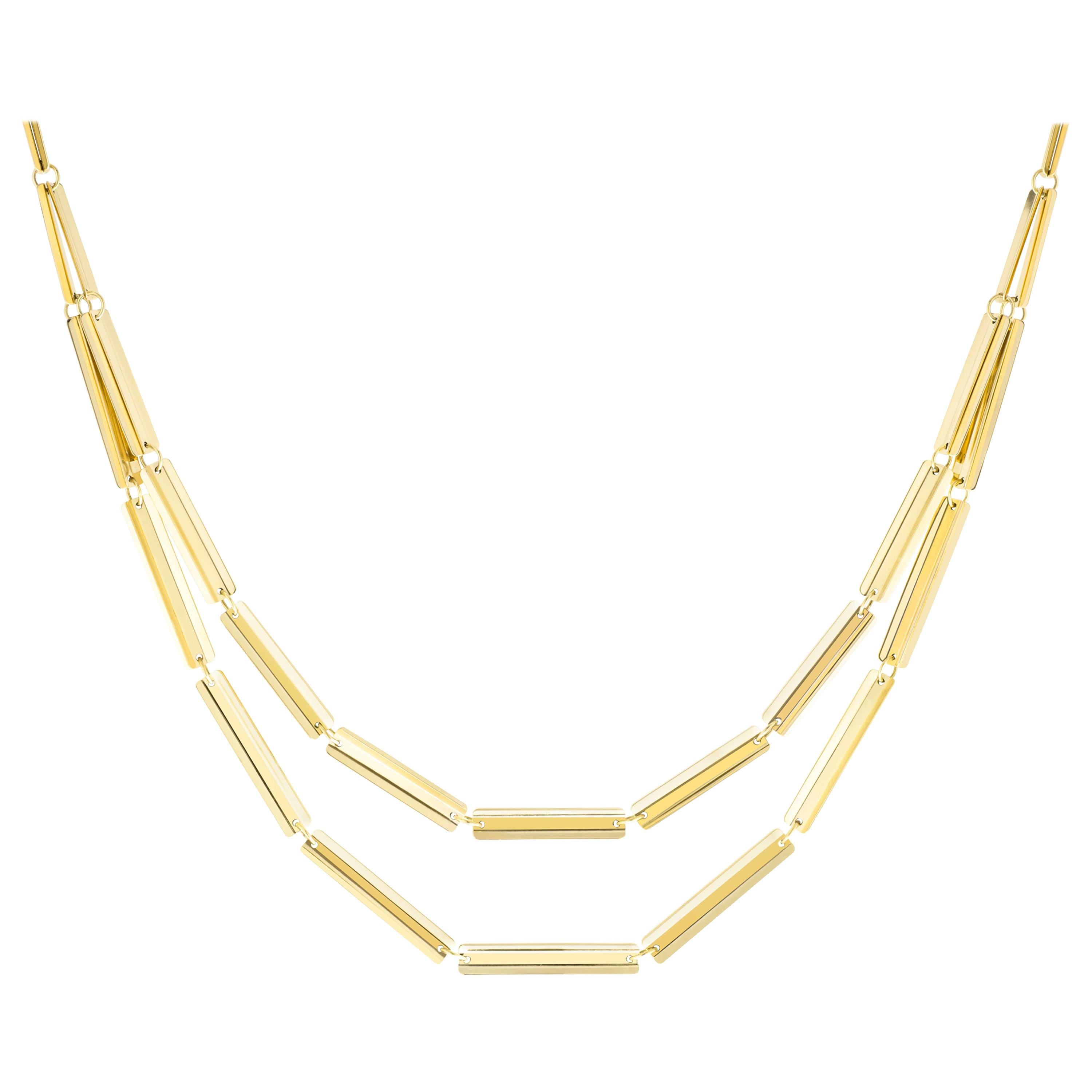 Misui 18 Karat Gold Double Strand Necklace with Rectangular Elements For Sale