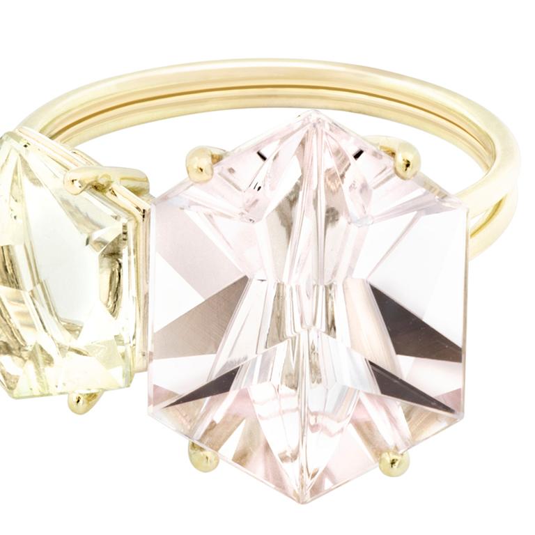 Misui 18 Karat Gold Ring with 5.5 Carat Morganite and 2 Carat Golden Beryl In New Condition For Sale In Barcelona, ES