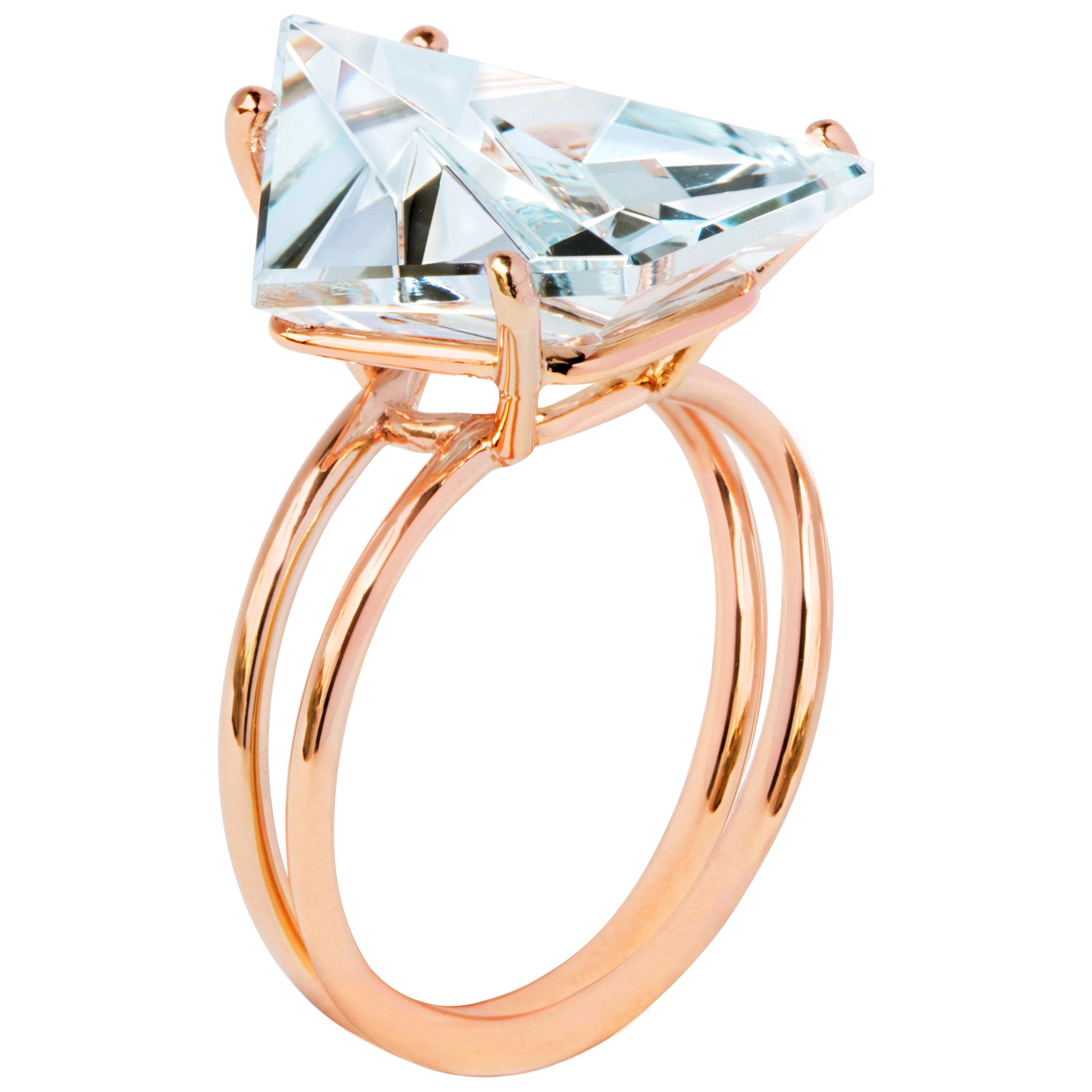 Misui 18 Karat Rose Gold 5.5 Carat Aquamarine Gemstone Cocktail Ring For Sale