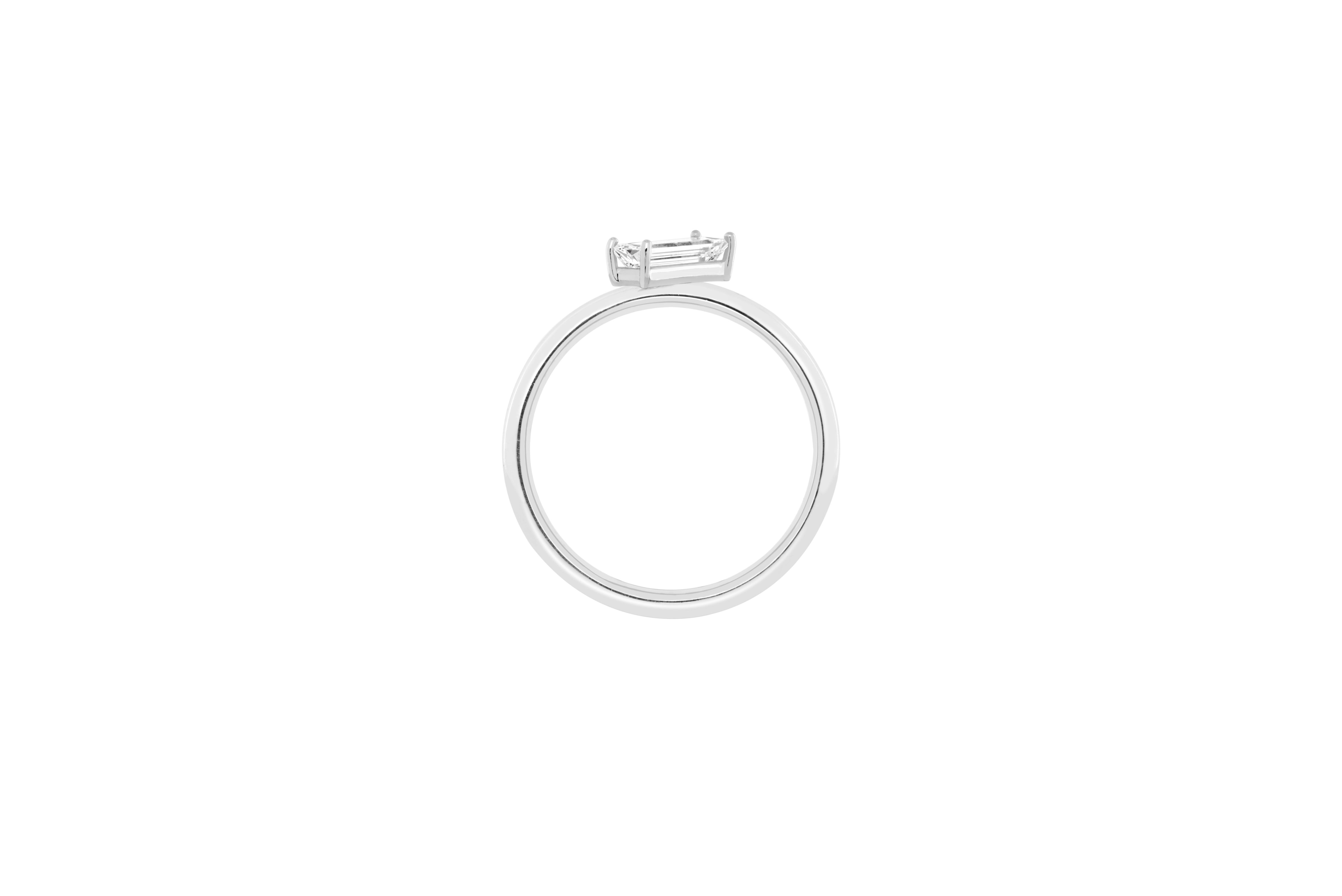 Contemporary Misui Platinum Ring with 0.40 Carat Baguette White Diamond For Sale