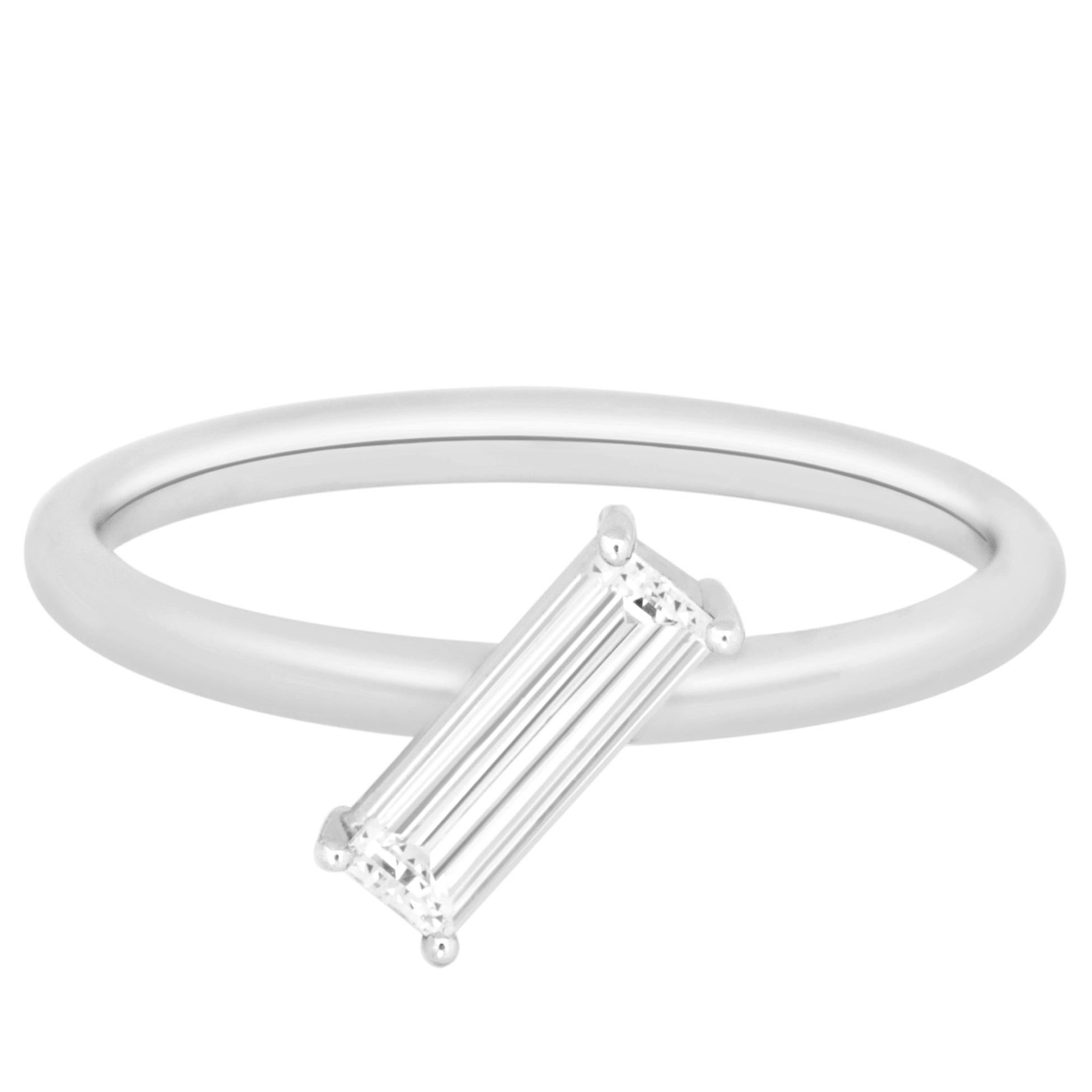 Misui Platinum Ring with 0.40 Carat Baguette White Diamond For Sale
