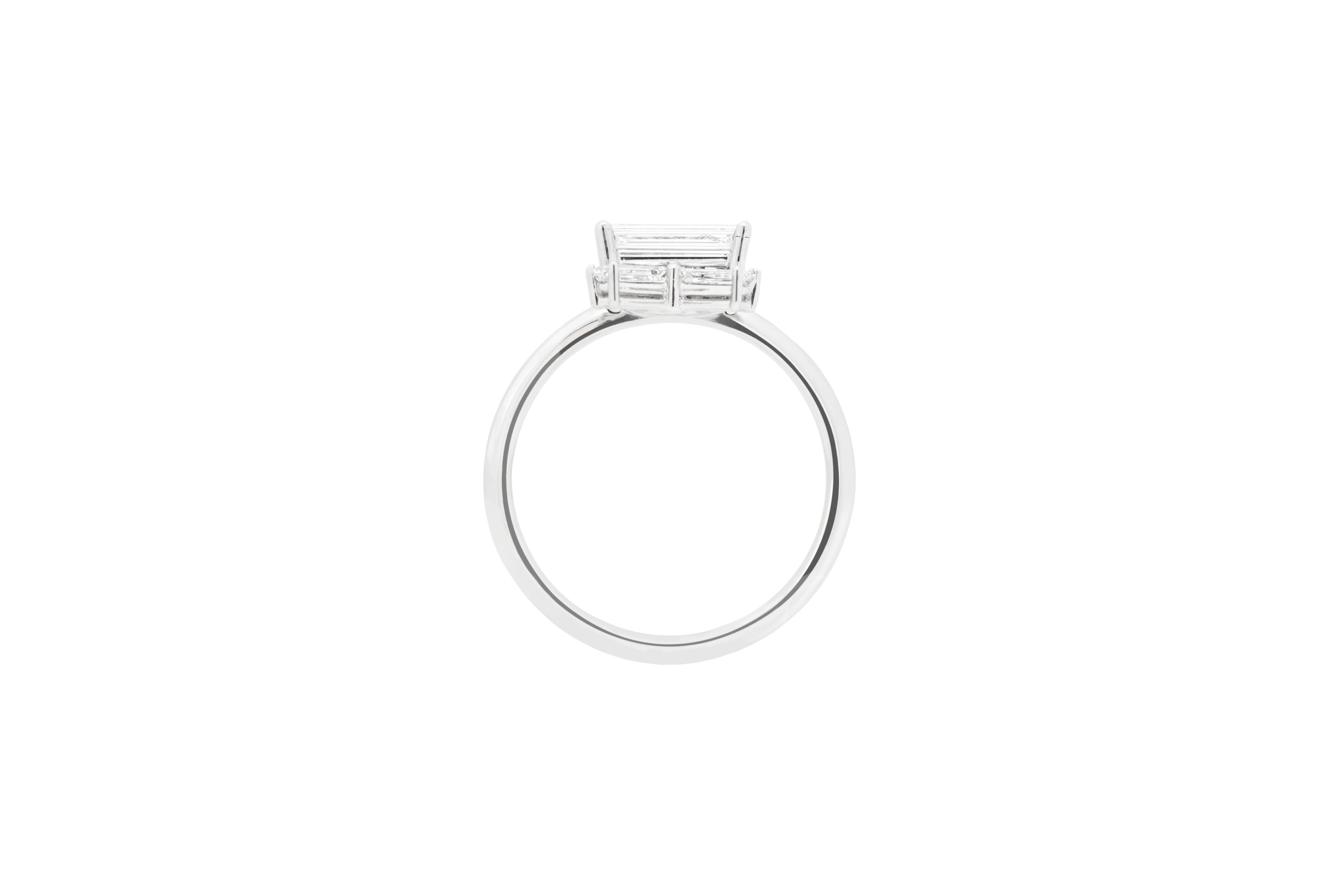 Contemporary Misui Platinum Ring With 0.50 Carat Baguette White Diamonds  For Sale