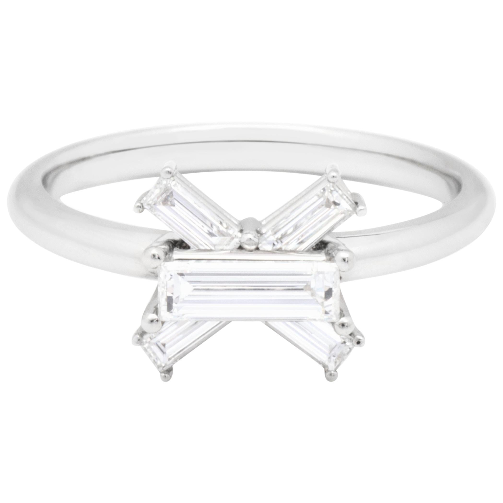 Misui Platinum Ring With 0.50 Carat Baguette White Diamonds  For Sale