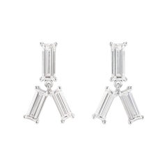 Misui Platinum Stud Earrings with 1 Carat White Diamond Baguettes