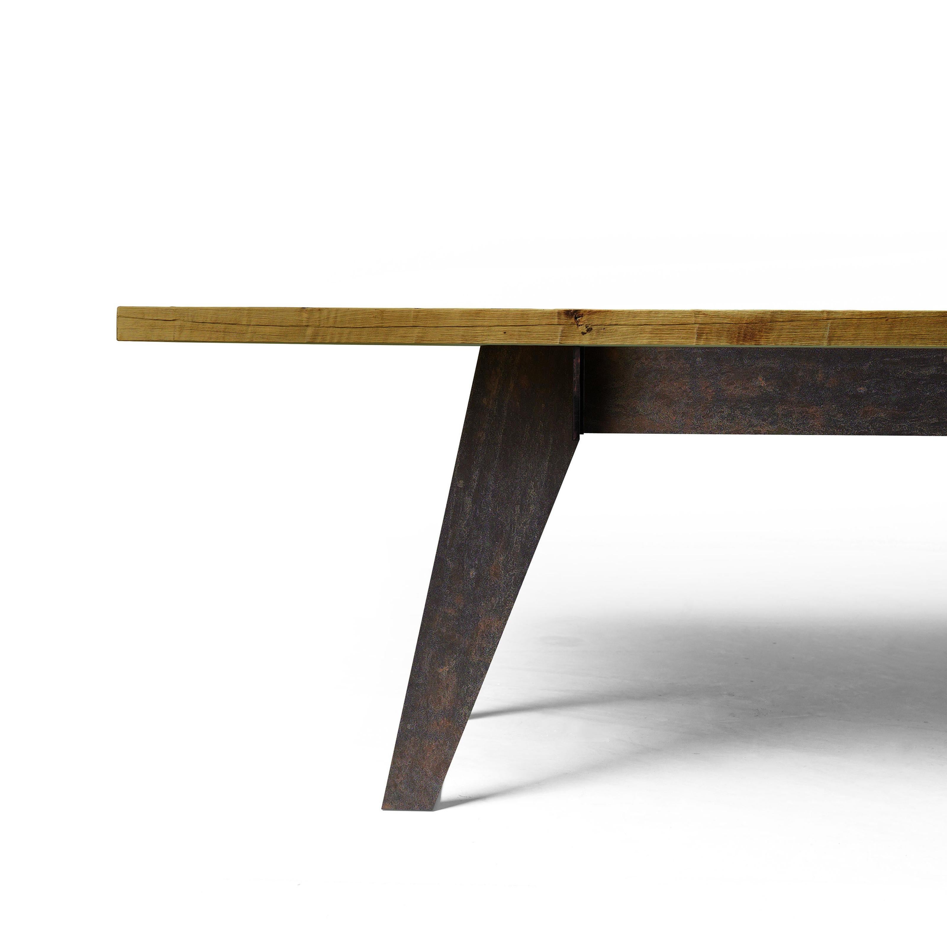 Italian Misura Solid Wood Table, Antique Oak in Hand-Made Natural Finish, Contemporary For Sale