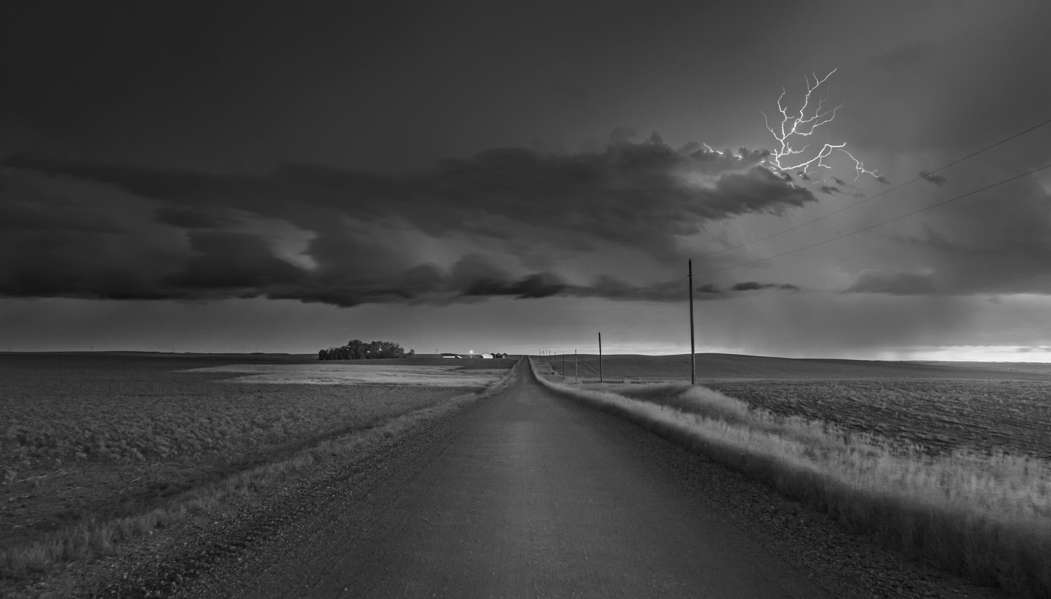 Mitch Dobrowner Black and White Photograph - Farm House and Shelf Cloud, limited edition photograph, signed, archival ink