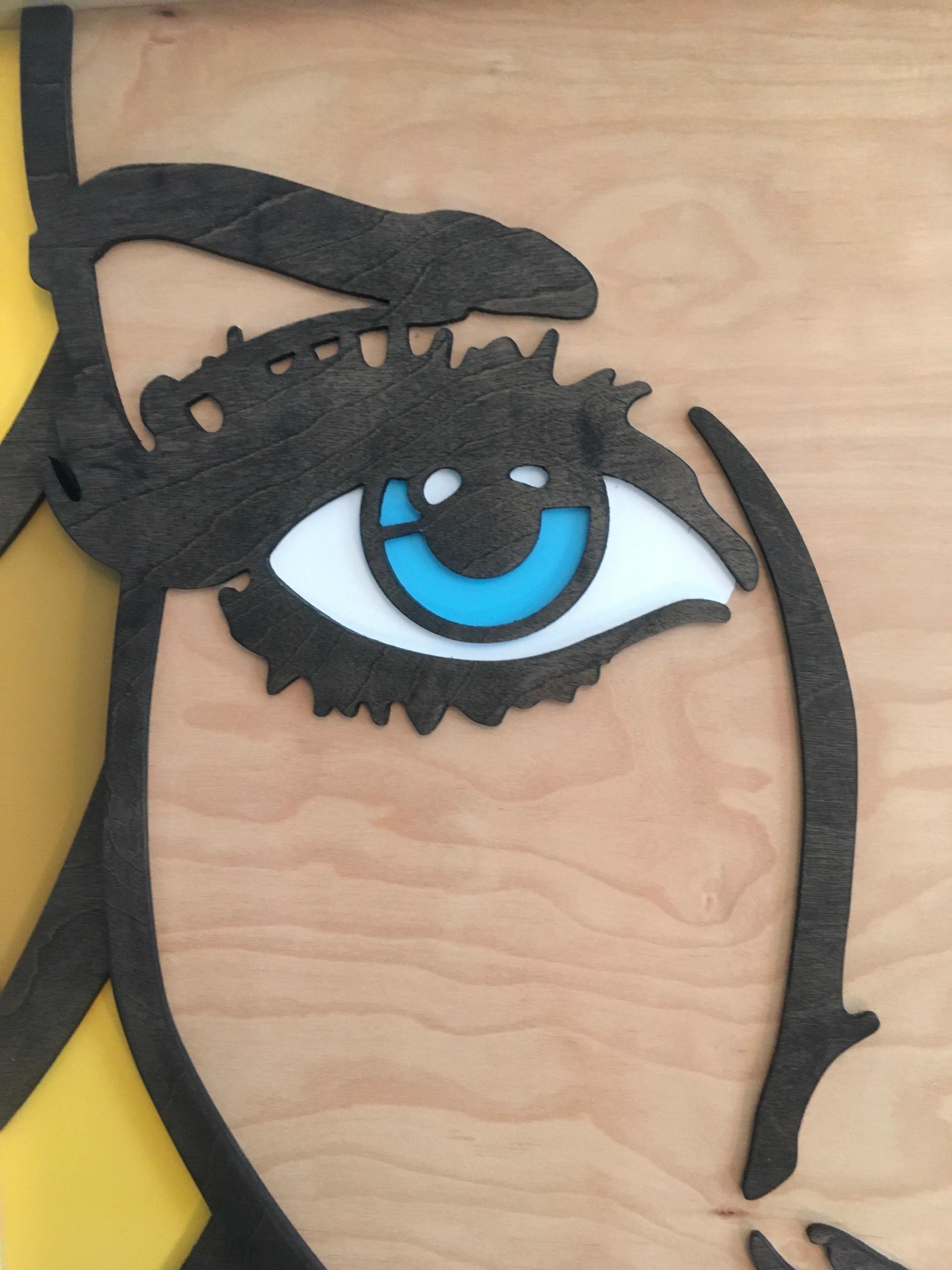 Back to Me, Pop Art, Wood, Femme, Figurative, Blonde, Yeux bleus, Lèvres roses en vente 5