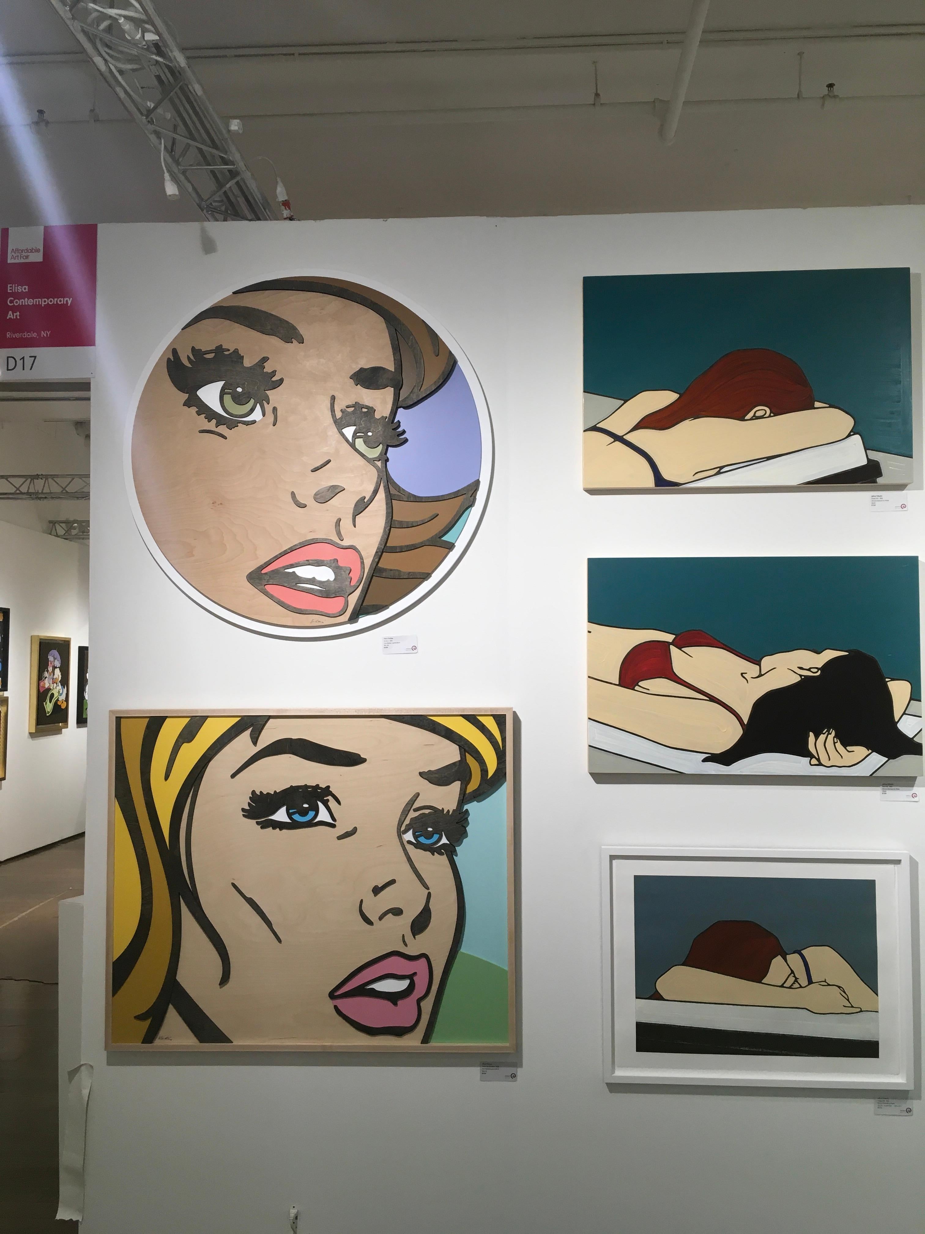 Mai dire addio, Pop Art, Wood, Donna, Figurativo, Occhi azzurri, Bionda - Painting di Mitch McGee