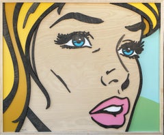 Never Say Goodbye, Pop Art, Holz, weiblich, figurativ, blaue Augen, blonde