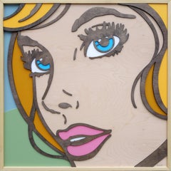 So Will I, Pop Art, Birch Wood, Dimensional, Female, Figurative Blonde Blue Eyes