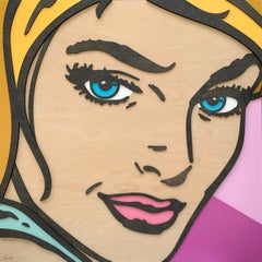 What Are You Waiting For, Pop Art, Holz, weiblich, figürlich, blaue Augen, blond