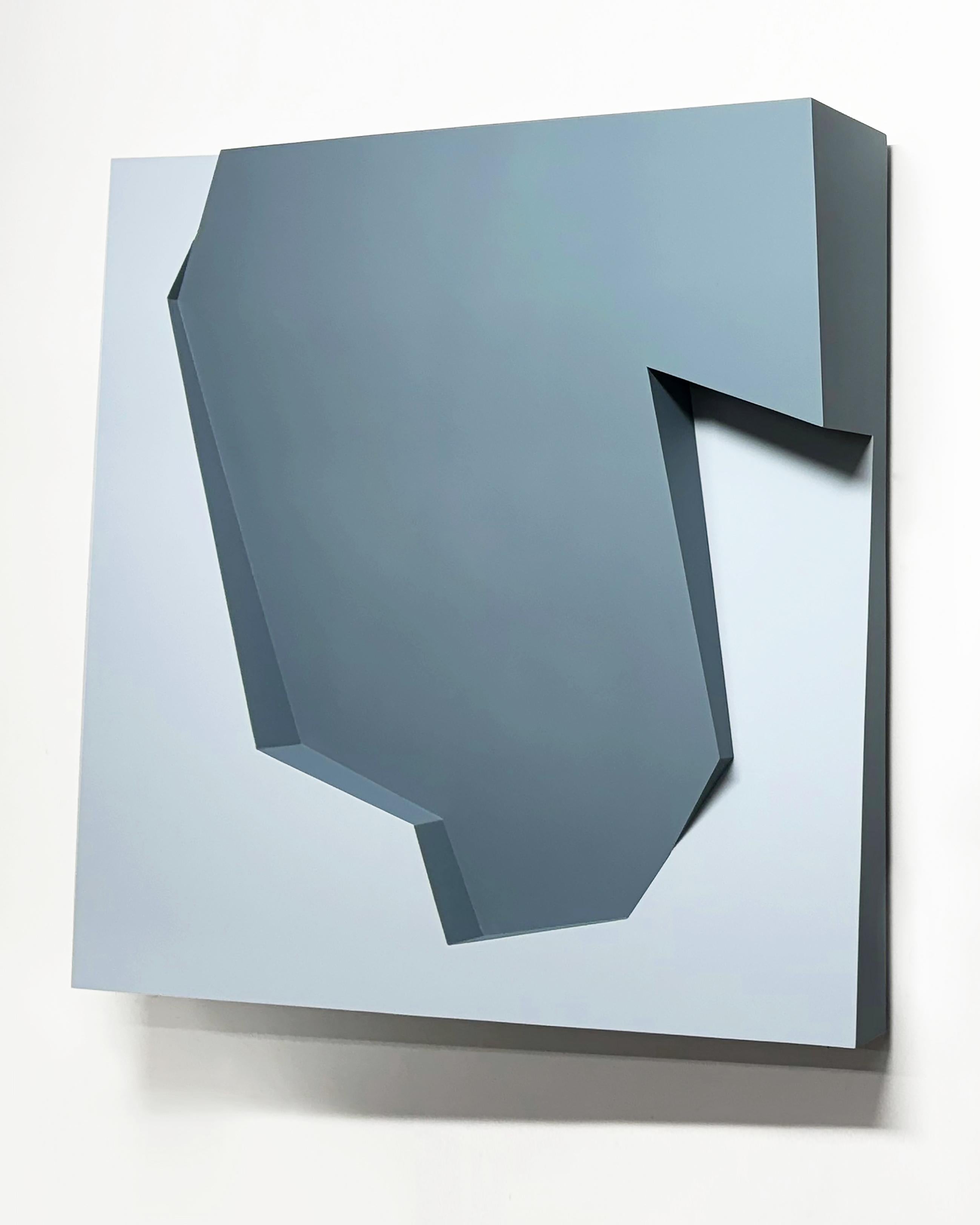 Mitchell Biggio Abstract Sculpture - "Ramps & Planes No. 33 (Aqua)" - wall sculpture, 3-dimensional, geometric, blue