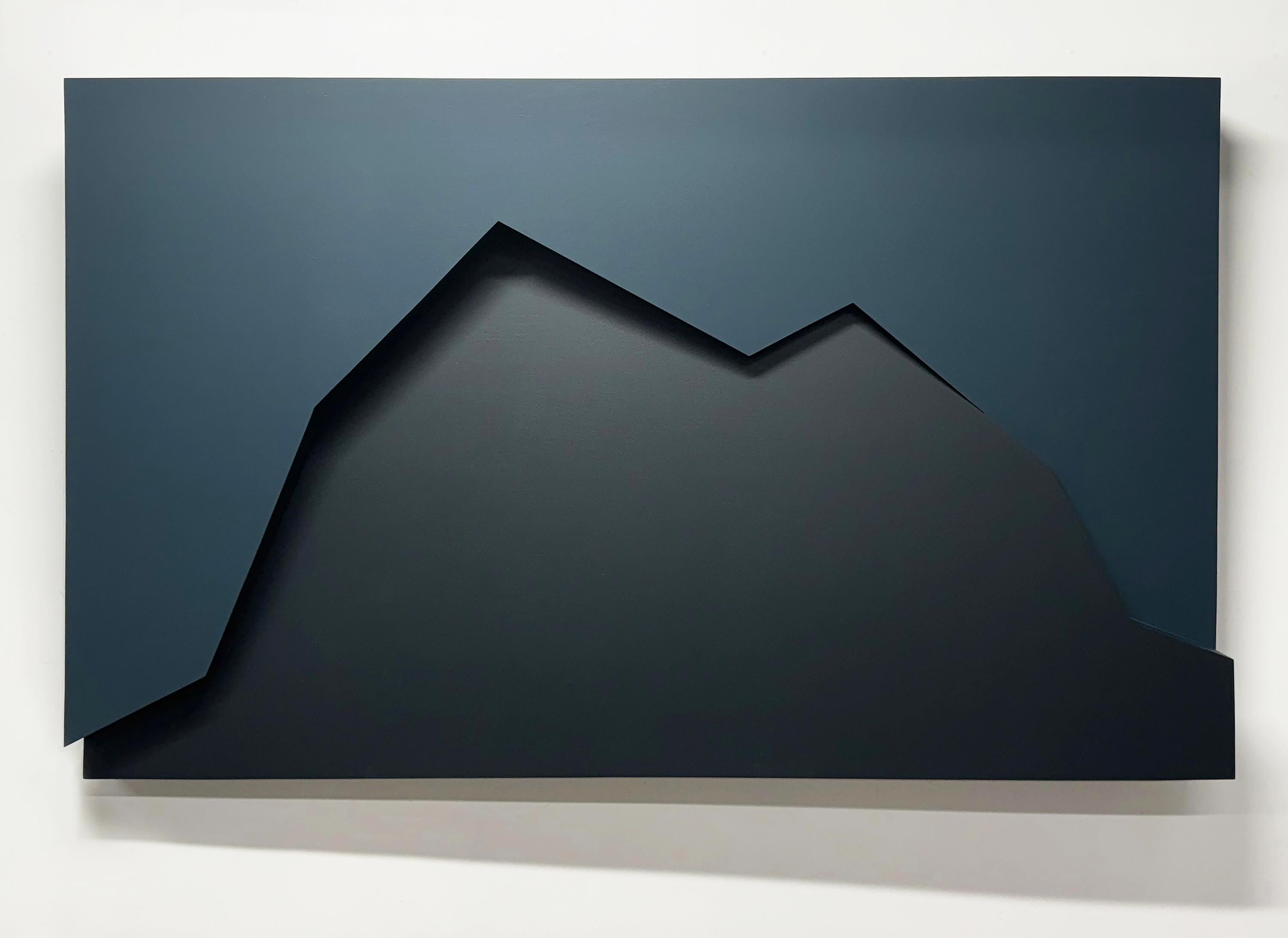Mitchell Biggio Abstract Sculpture - "Ramps & Planes No. 34 (Dusk)" - wall sculpture, 3-dimensional, geometric, blue