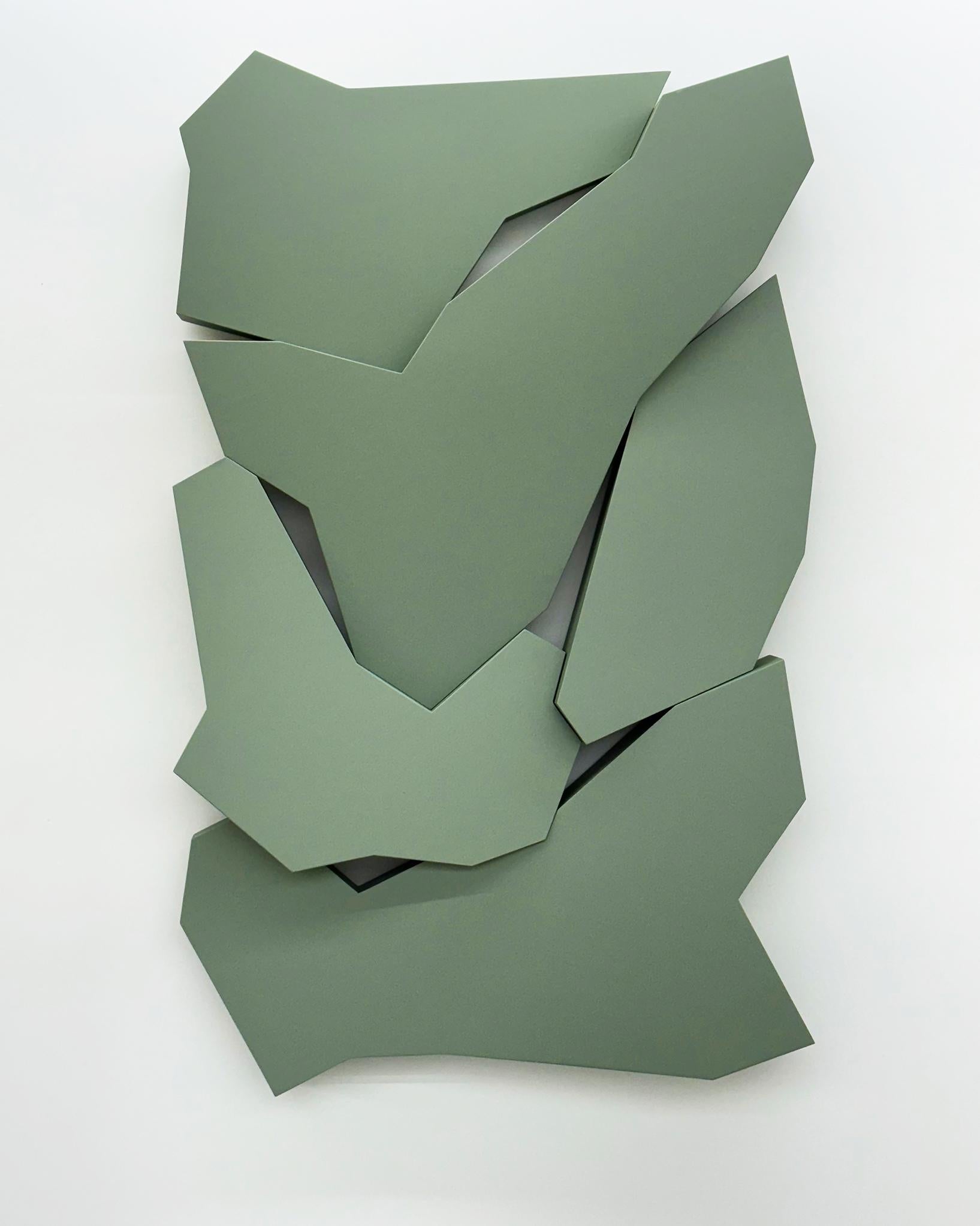 Mitchell Biggio Abstract Painting - "Stack No. 1 (Verdigris)" - wall sculpture, 3-dimensional, geometric, green