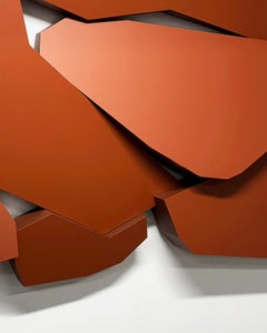 "Stack No. 2 (Rust)" - wall sculpture, 3-dimensional, geometric, red, horizontal