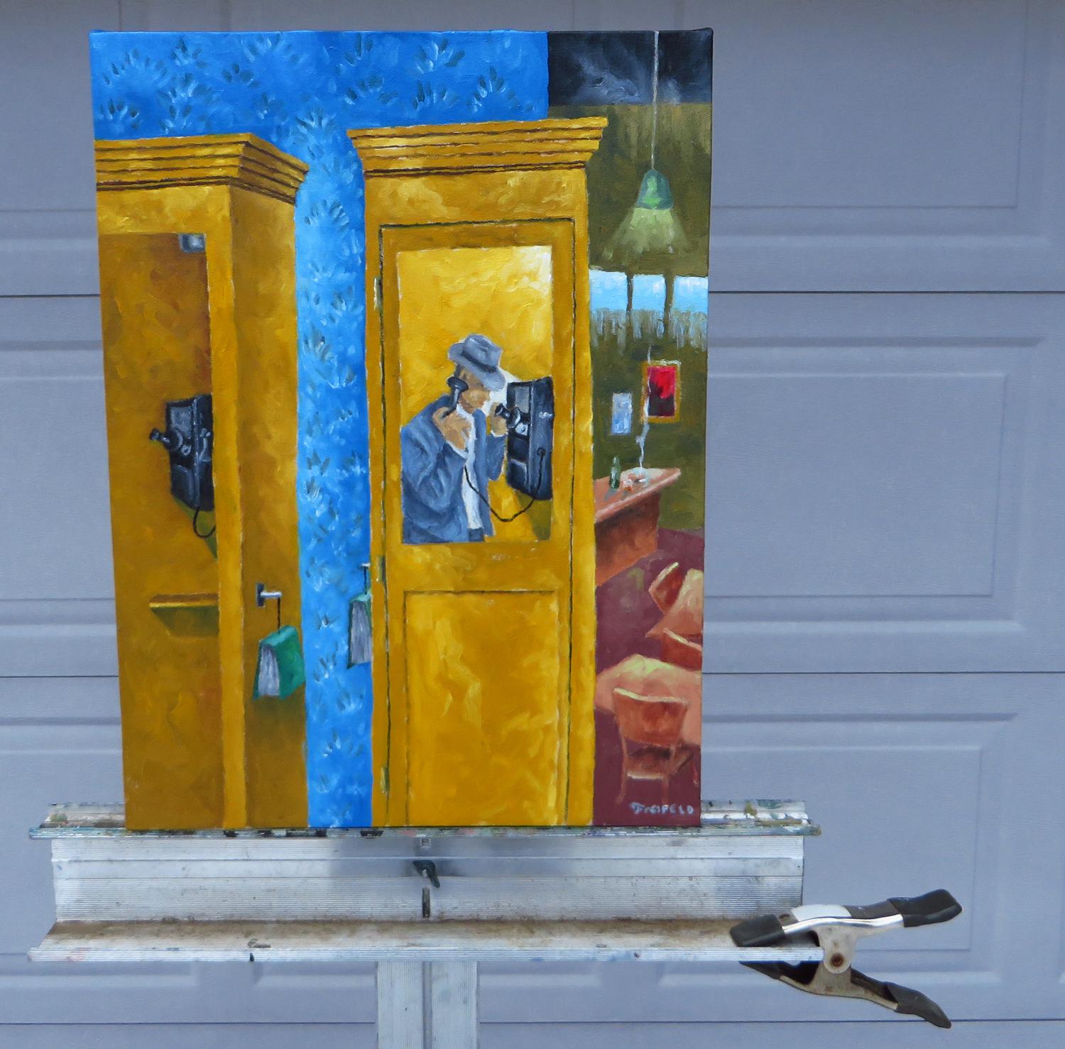 Un coup de téléphone peut changer votre vie, peinture à l'huile - Contemporain Painting par Mitchell Freifeld